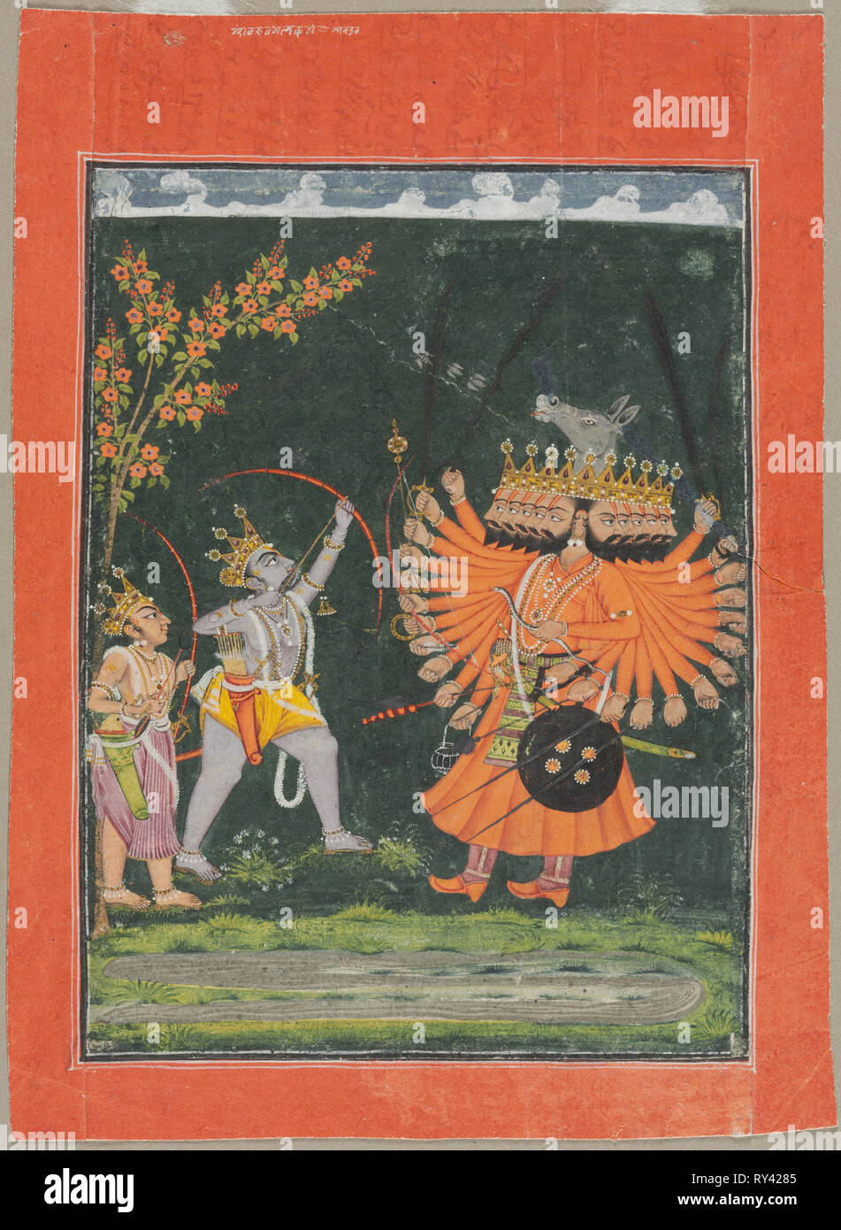Rama and Laksmana Fighting Ravana, c. 1750. India, Pahari, Bilaspur, 18th  century. Color on paper; image: 21.2 x 15.8 cm (8 3/8 x 6 1/4 in.);  overall: 26.8 x 19.4 cm (10 9/16 x 7 5/8 in Stock Photo - Alamy