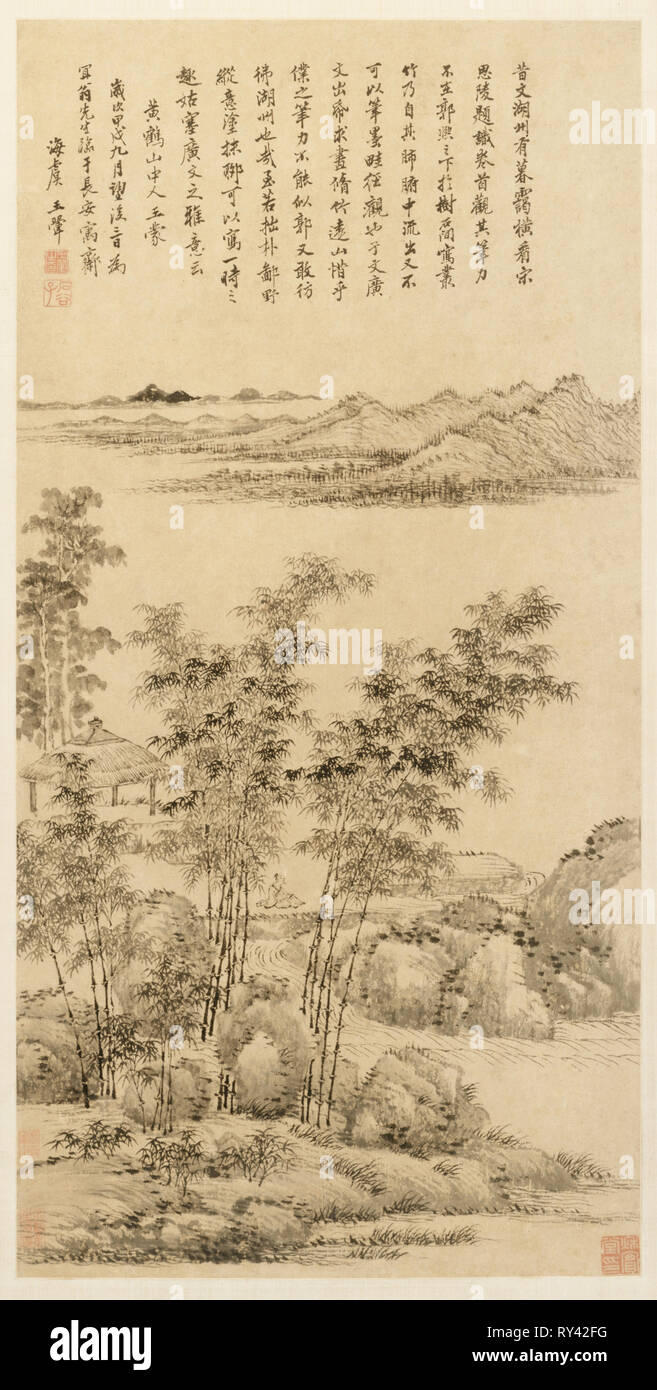 Tall Bamboo and Distant Mountains, after Wang Meng, 1694. Wang Hui (Chinese, 1632-1717). Hanging scroll, ink on paper; overall: 79.3 x 39.5 cm (31 1/4 x 15 9/16 in Stock Photo