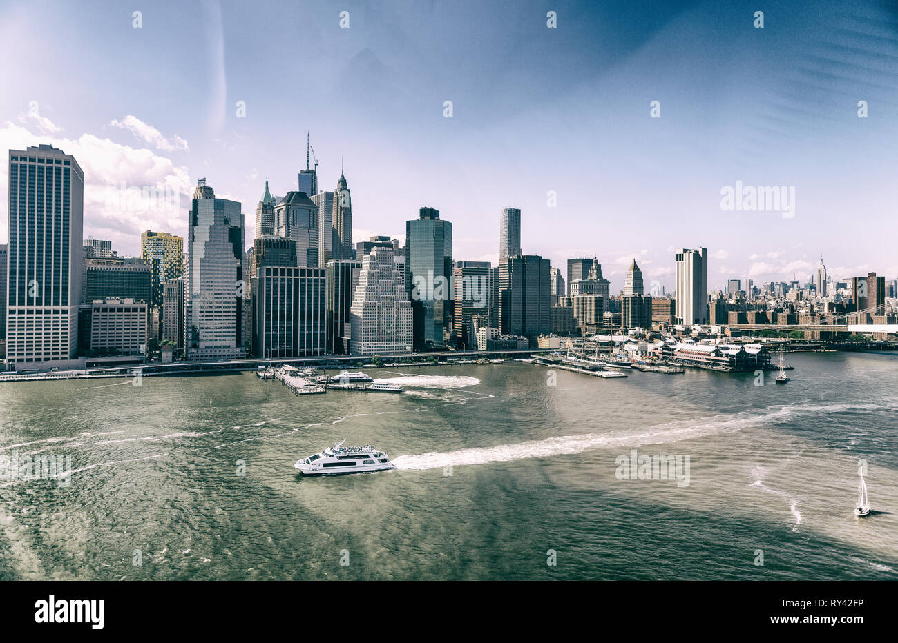 Amazing aerial view of New York City. Downtown Manhattan skyline from ...