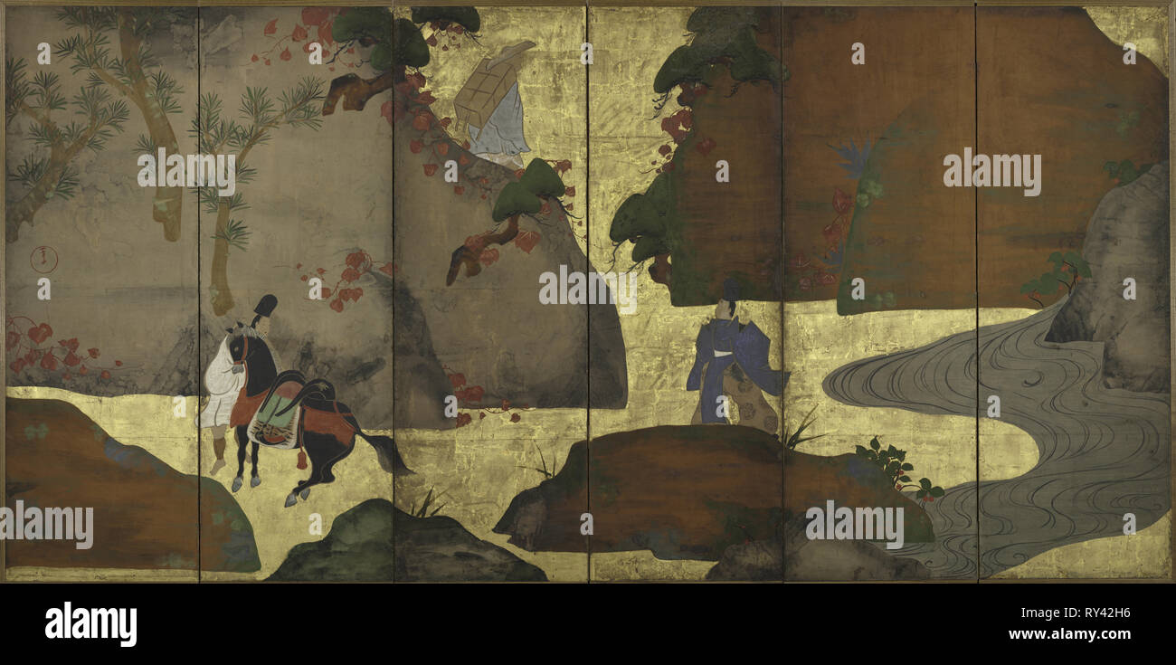 Ivy Lane, 1700s. Fukae Roshu (Japanese, 1699-1757). Six-panel folding screen, ink and color on gilded paper; image: 133.1 x 267.6 cm (52 3/8 x 105 3/8 in.); overall: 136.5 x 271 cm (53 3/4 x 106 11/16 in.); closed: 135.6 x 46.3 x 11 cm (53 3/8 x 18 1/4 x 4 5/16 in.); panel: 133.1 x 44.6 cm (52 3/8 x 17 9/16 in Stock Photo