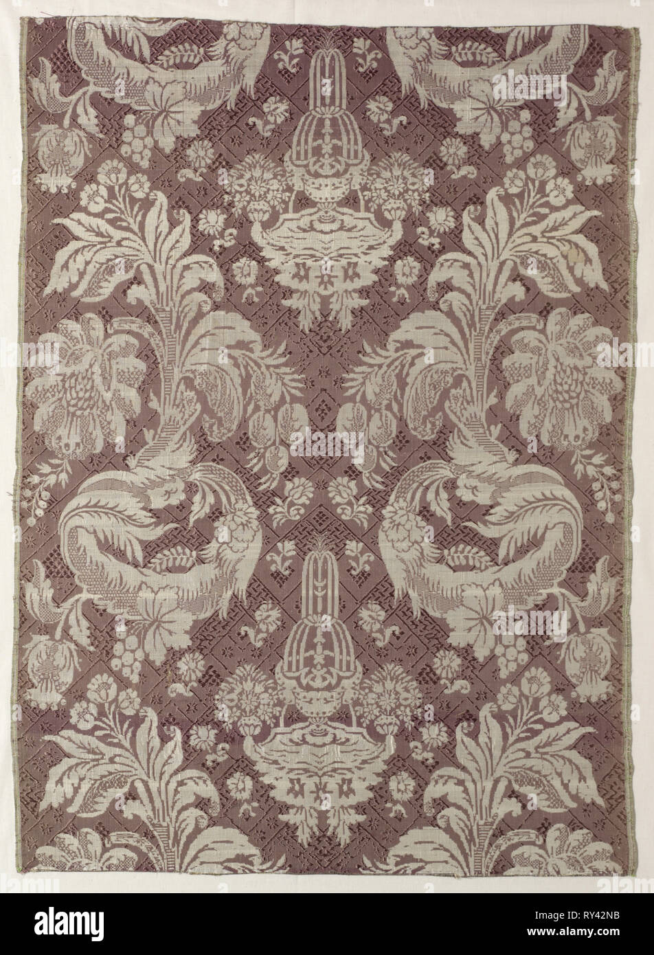 Length of Textile, early 1700s. France or Italy, early 18th century. Silk with supplementary weft brocading; overall: 81.7 x 56 cm (32 3/16 x 22 1/16 in Stock Photo