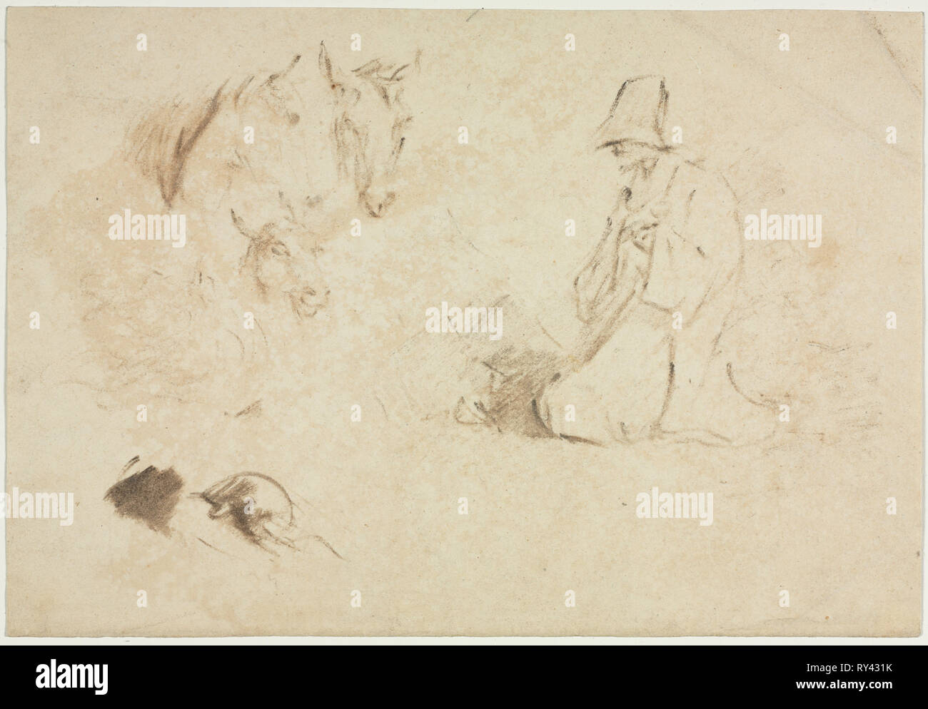 Sketches: Figures and Animals. Thomas Gainsborough (British, 1727-1788). Brush and brown ink Stock Photo