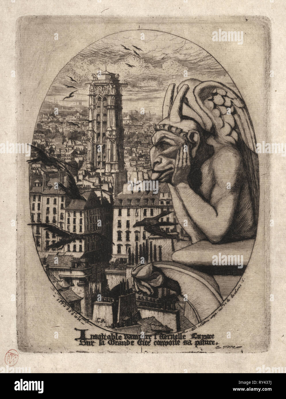 Etchings of Paris:  The Gargoyle, 1853. Charles Meryon (French, 1821-1868). Etching Stock Photo