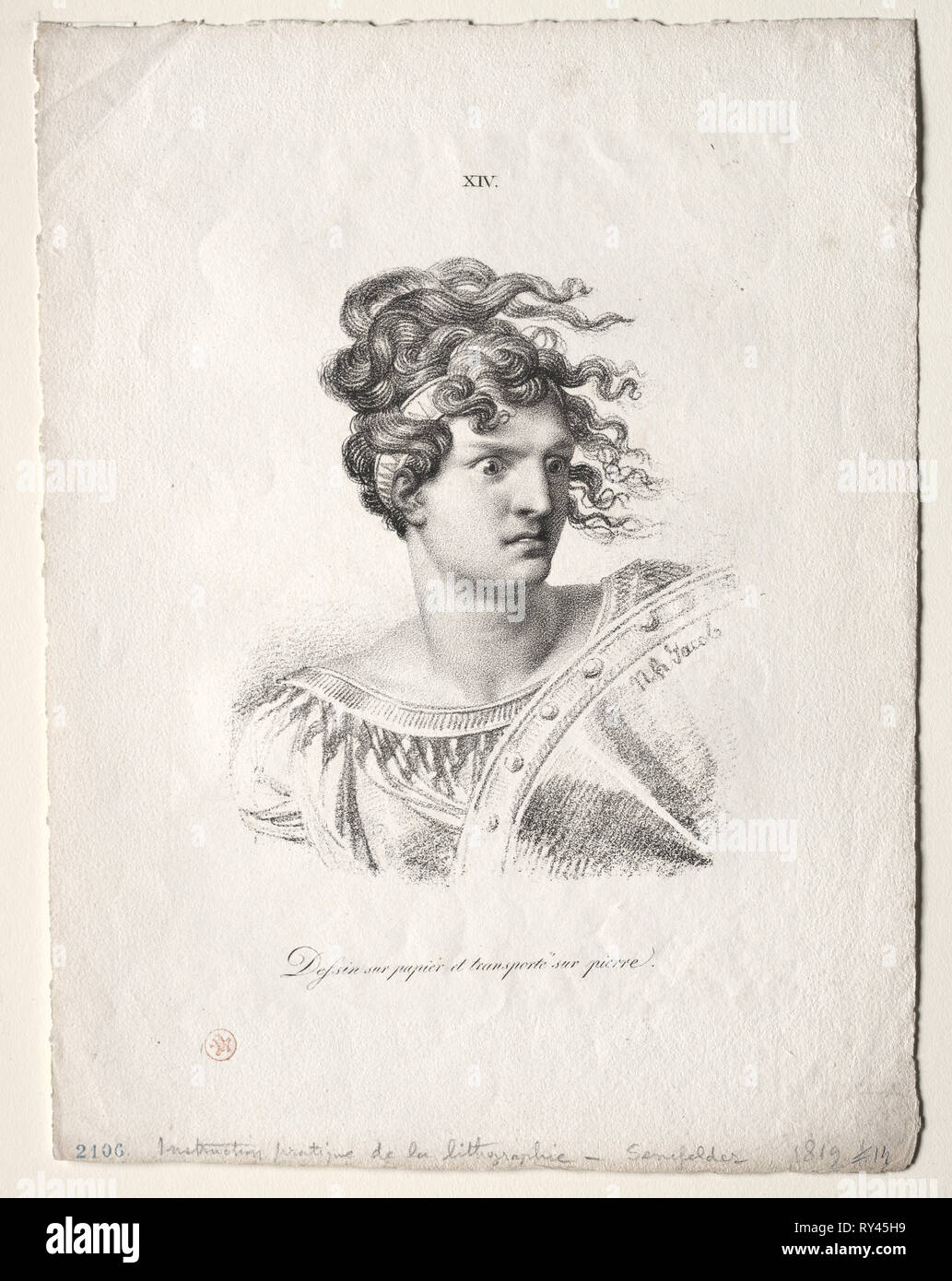L'art de la lithographie: Head of an Amazon. Alois Senefelder (German, 1771-1834). Lithograph Stock Photo