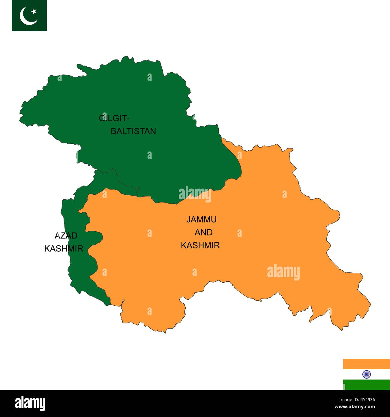 Map of Kashmir is a geographical region of the Indian subcontinent Stock Vector