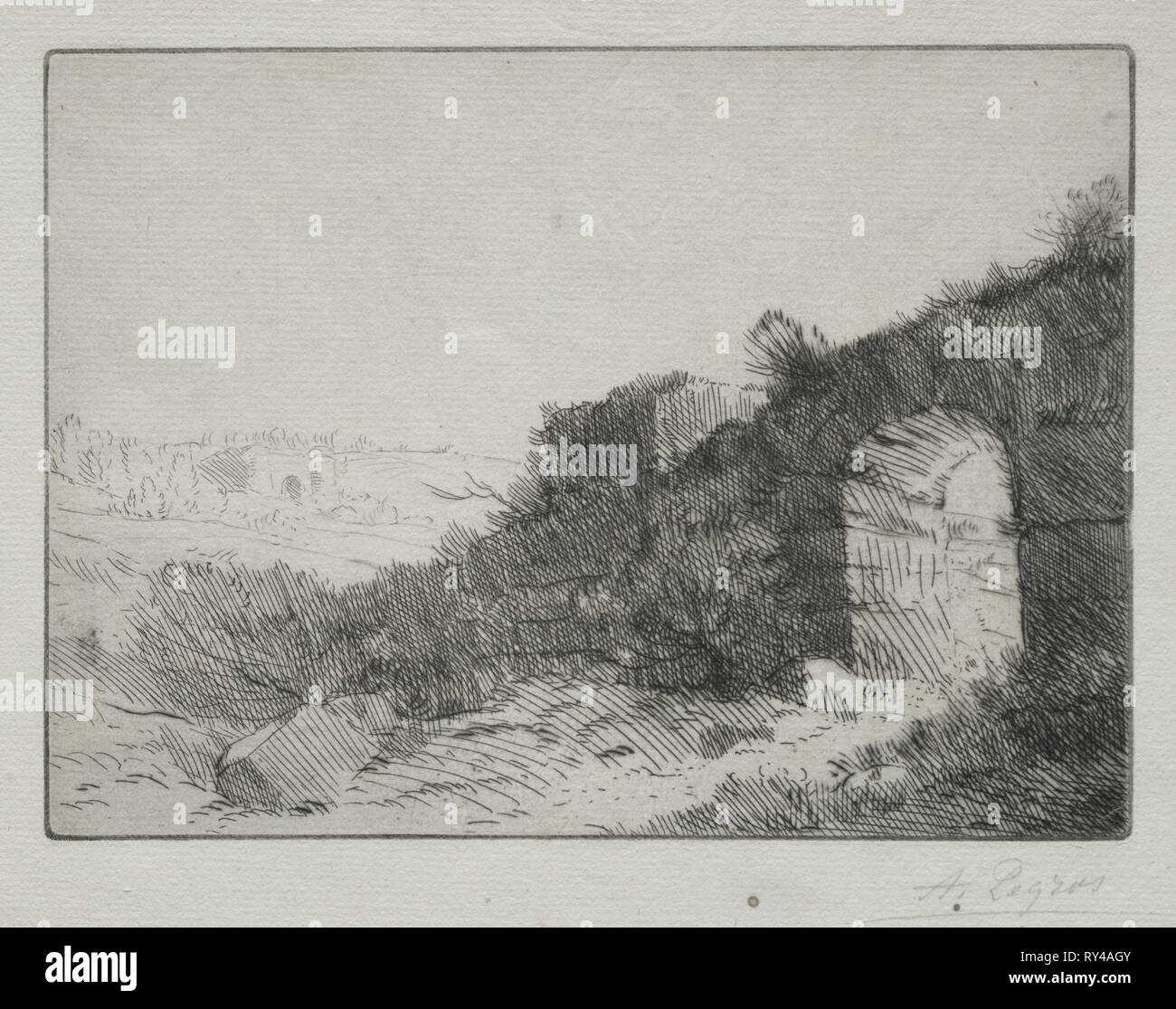 Roman Ruins. Alphonse Legros (French, 1837-1911). Drypoint Stock Photo