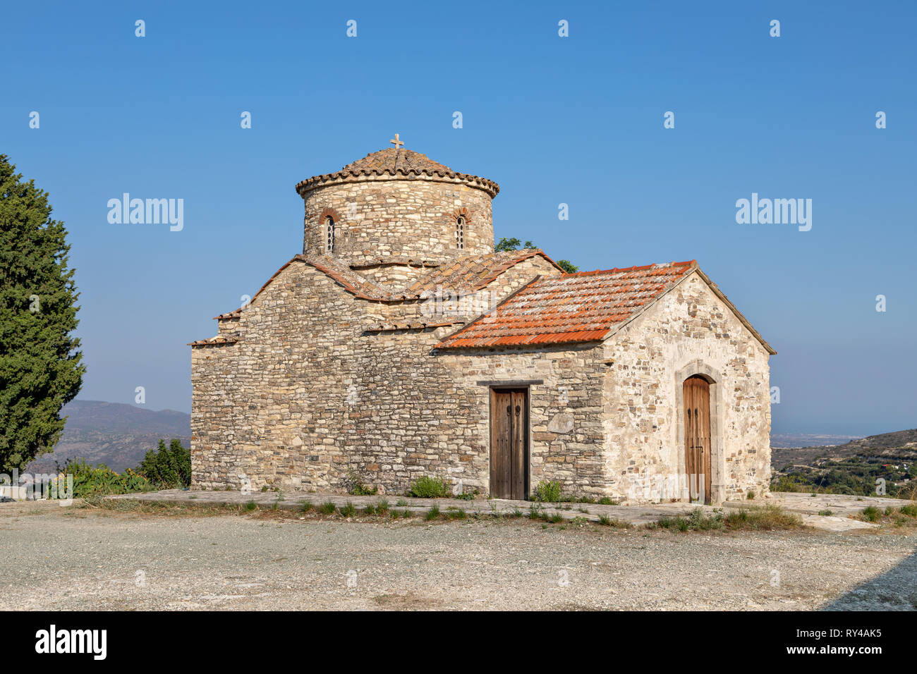 Byzantine style Archangel Michael 12th century church in Kato (Lower) Lefkara village famous for its needlework, Cyprus Stock Photo