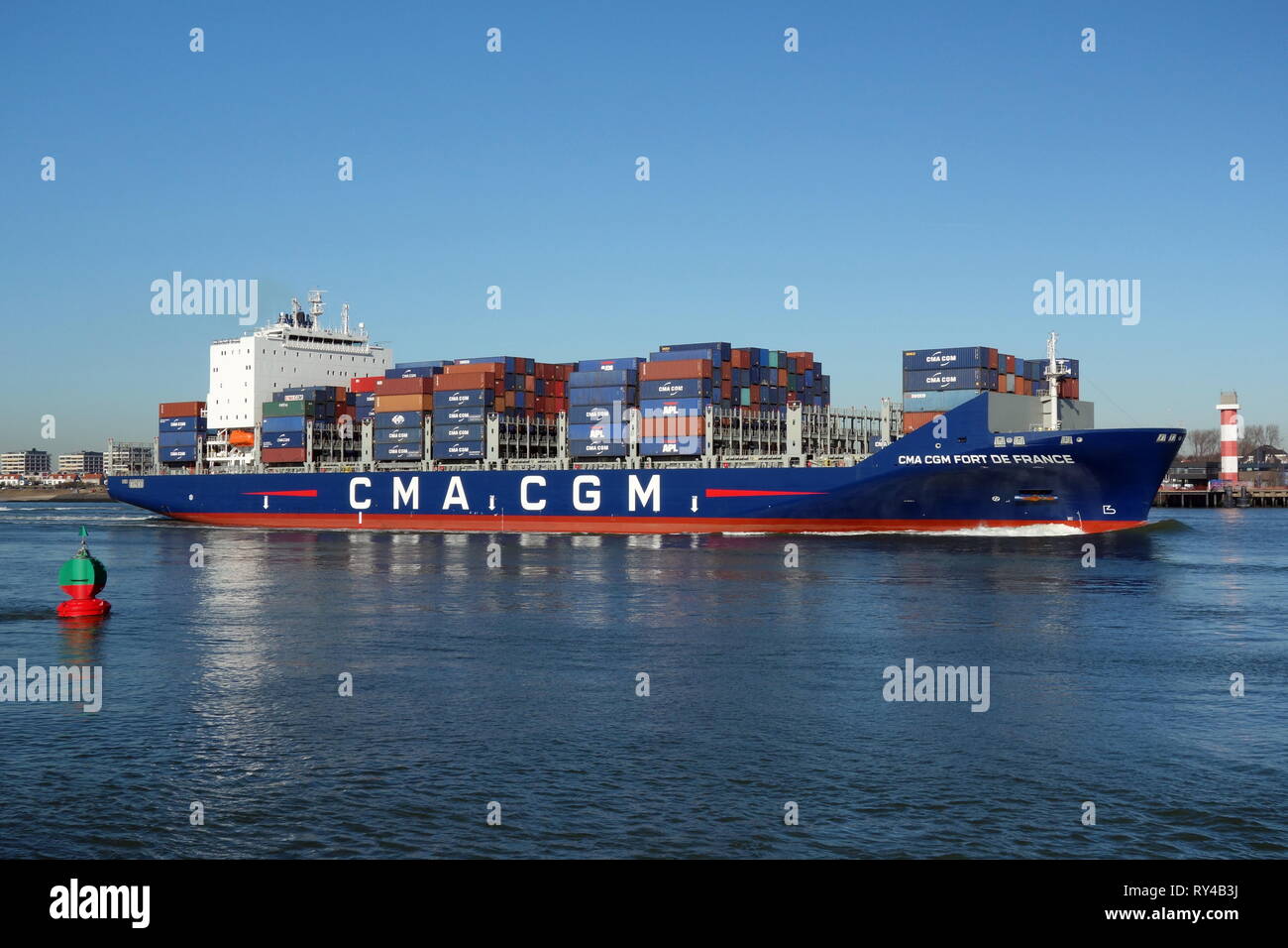 The container ship CMA CGM Fort de France will reach the port of Rotterdam on 15 February 2019. Stock Photo