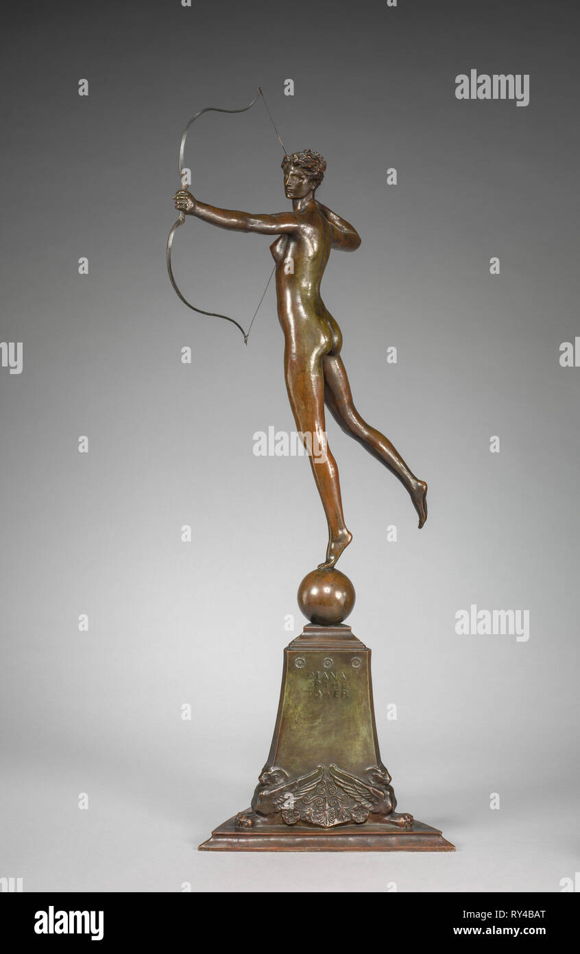 Diana, modeled 1899. Augustus Saint-Gaudens (American, 1848-1907). Bronze; overall: 99.7 x 42.2 cm (39 1/4 x 16 5/8 in.); base: 33 x 33 cm (13 x 13 in Stock Photo