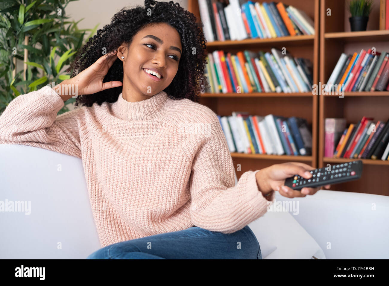 Teenager watching movie at home hi-res stock photography and images - Alamy