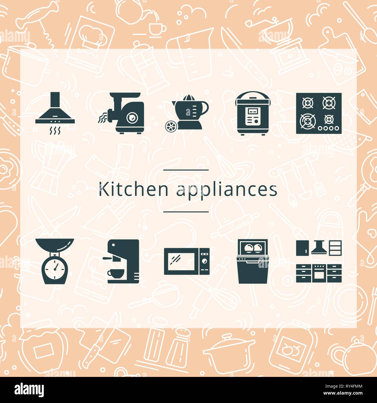 Set of kitchen appliances isolated from the background. Stock Vector