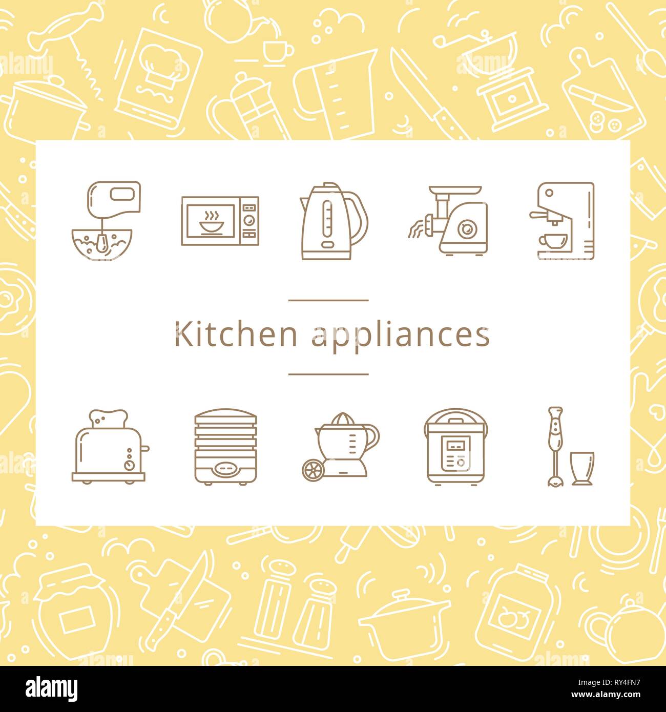 Set of kitchen appliances icons in line style isolated on the white background. Stock Vector