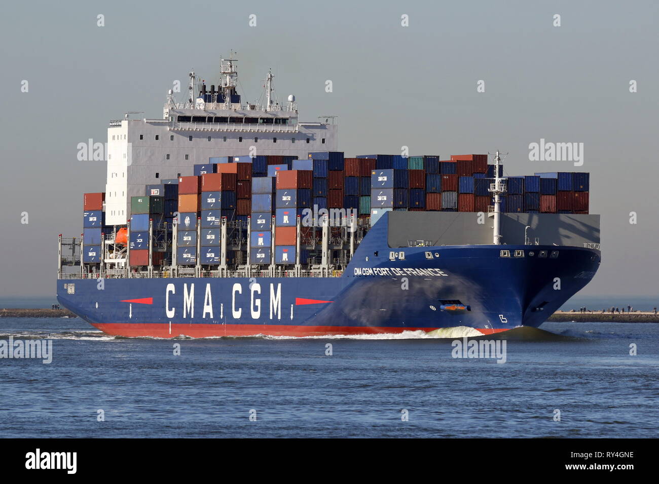 The container ship CMA CGM Fort de France will reach the port of Rotterdam on 15 February 2019. Stock Photo
