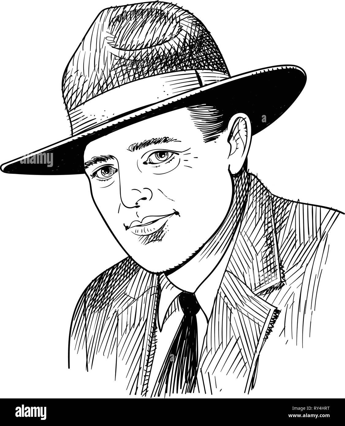 Jack London portrait in line art illustration. Stock Vector