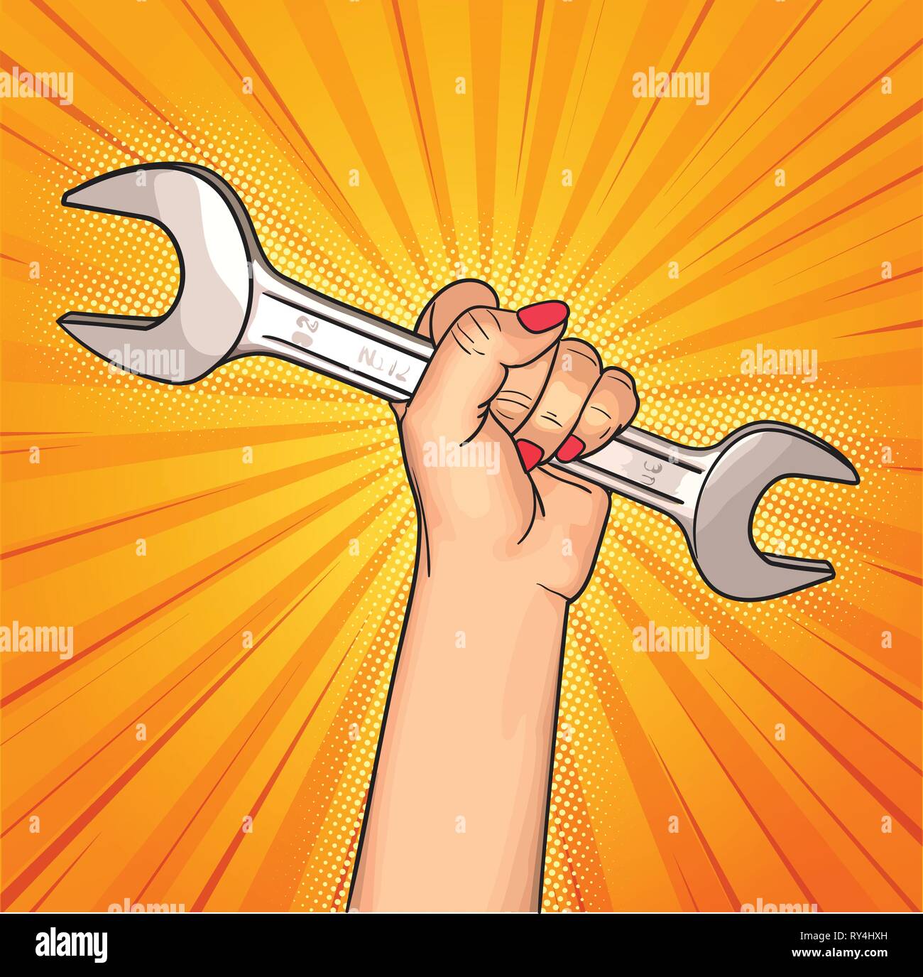 Woman holding up a wrench for protest Stock Vector