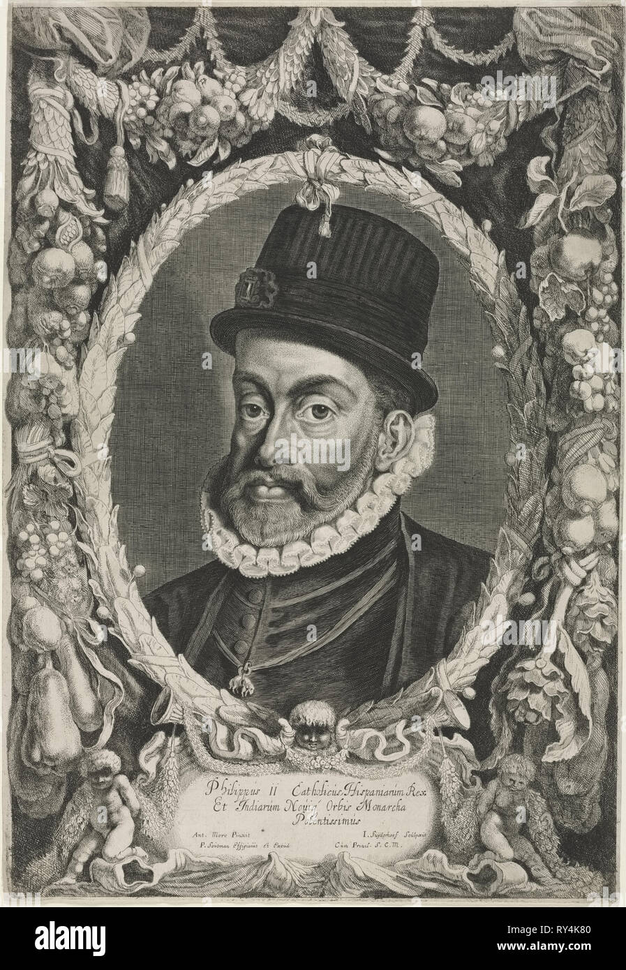 Portrait of Philip II, King of Spain, 1644. Jonas Suyderhoef (Dutch, c. 1613-1686). Engraving Stock Photo