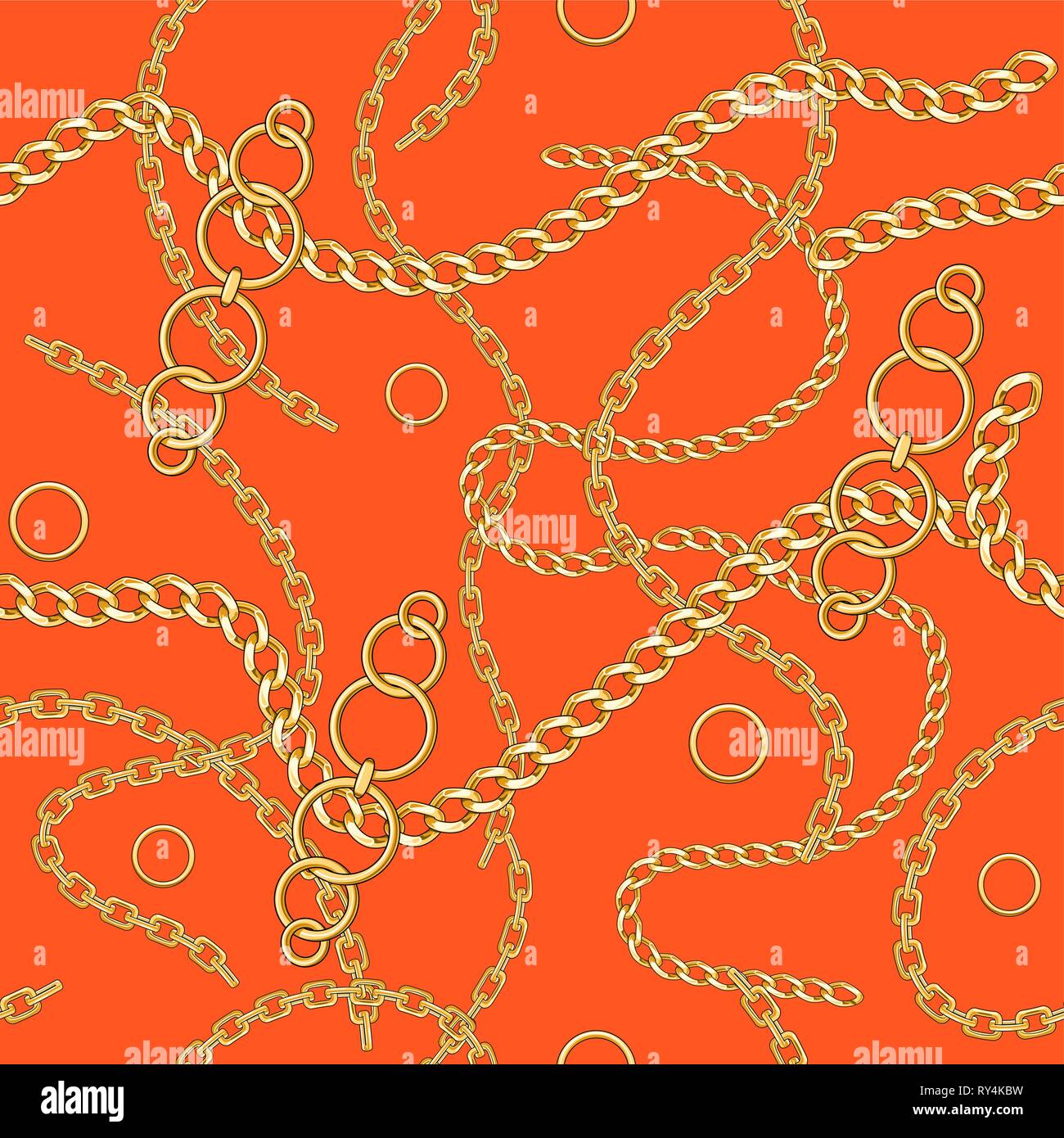 Abctract seamless pattern with chain on orange background for fabric. Trendy repeating background. Stock Vector
