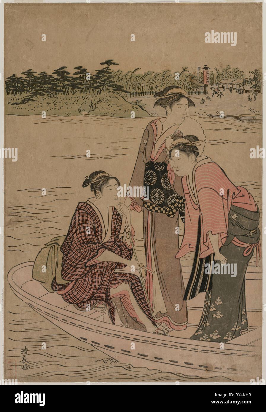 Passengers in a Ferry Boat on the Sumida River, 1784. Torii Kiyonaga (Japanese, 1752-1815). Color woodblock print; sheet: 38.3 x 26.1 cm (15 1/16 x 10 1/4 in Stock Photo
