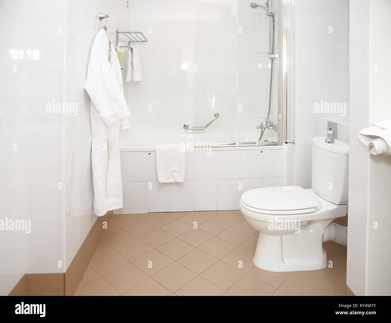 Bathroom in hotel, clean and simple Stock Photo Alamy