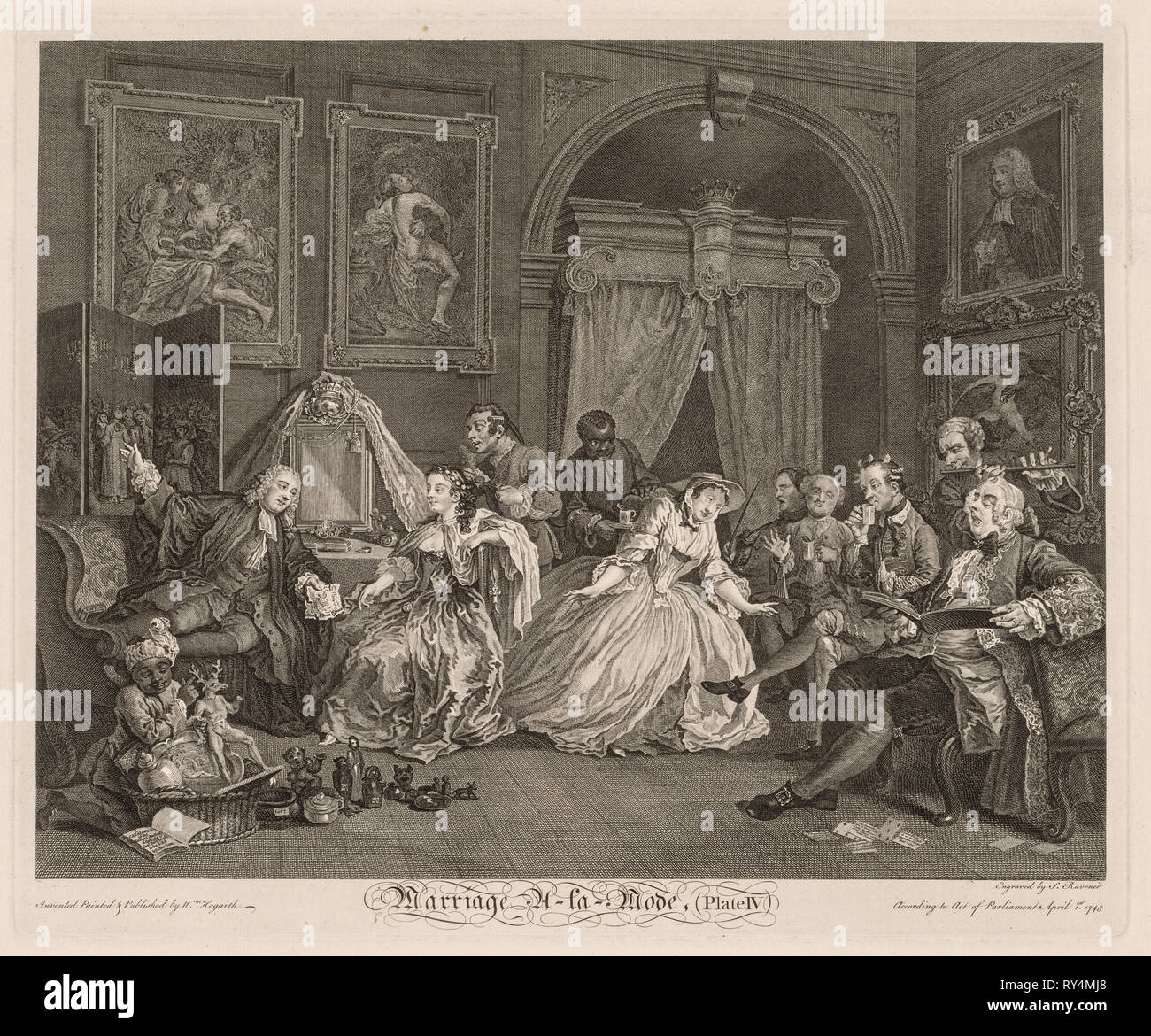 Marriage à la Mode:  The Toilet Scene, 1745. William Hogarth (British, 1697-1764). Engraving Stock Photo