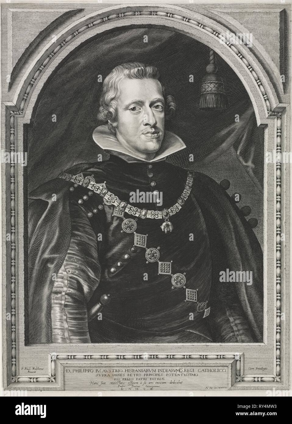 Portrait of Philip IV. Paulus Pontius (Flemish, 1603-1658). Engraving Stock Photo