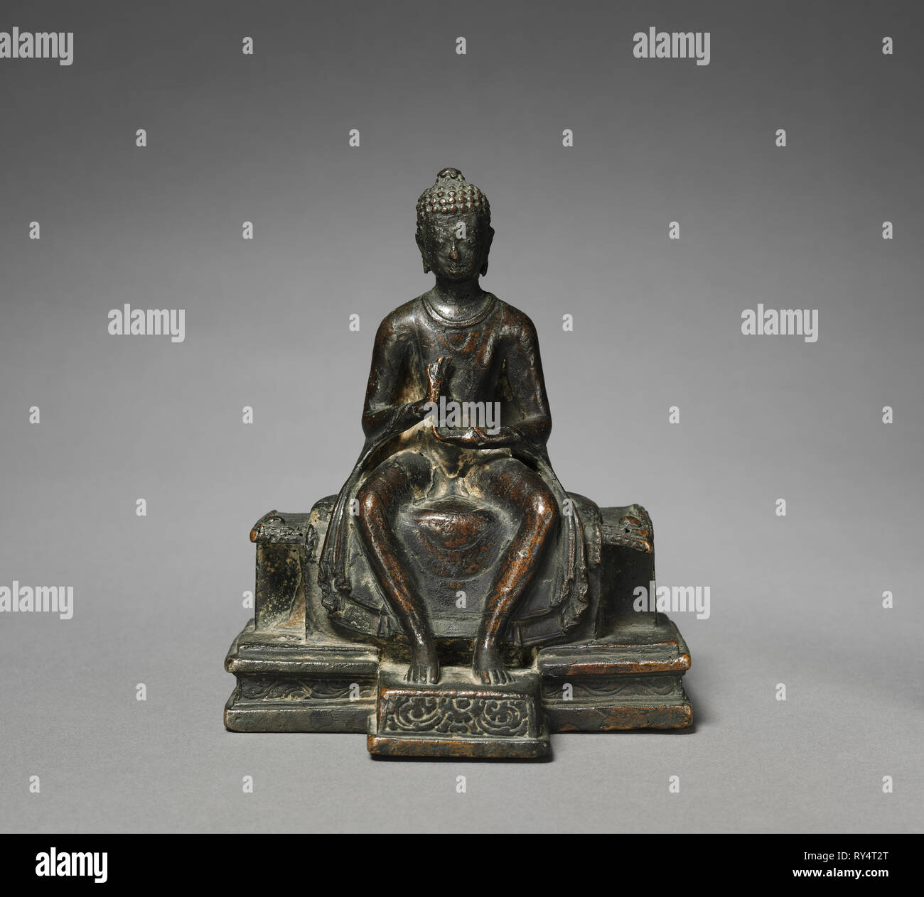 Seated Maitreya, late 7th - early 8th century. Nepal, late Gupta style, late 7th - early 8th century. Bronze; overall: 16.4 x 13.3 cm (6 7/16 x 5 1/4 in Stock Photo