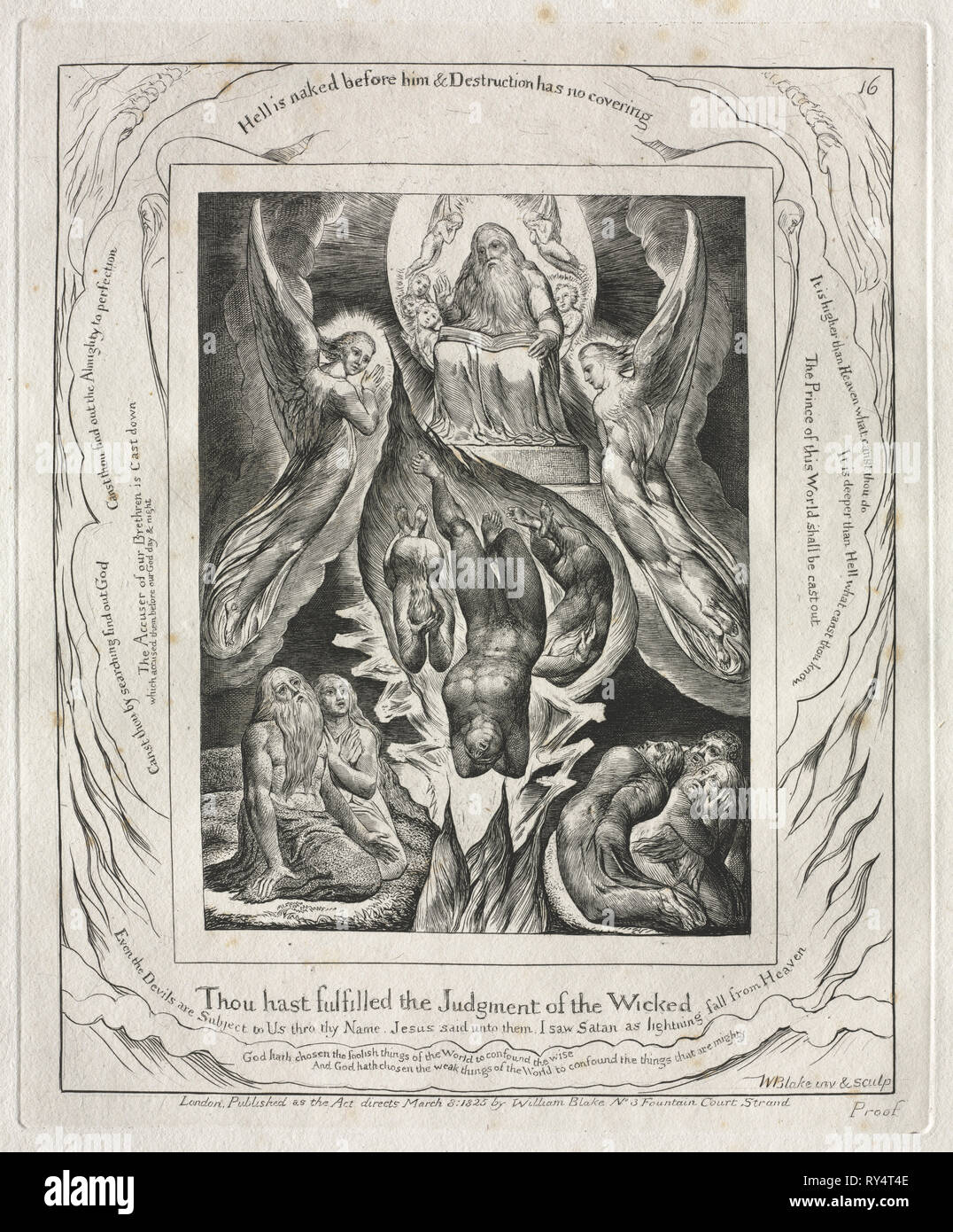 The Book of Job:  Pl. 16, Thou hast fulfilled the Judgment of the Wicked, 1825. William Blake (British, 1757-1827). Engraving Stock Photo