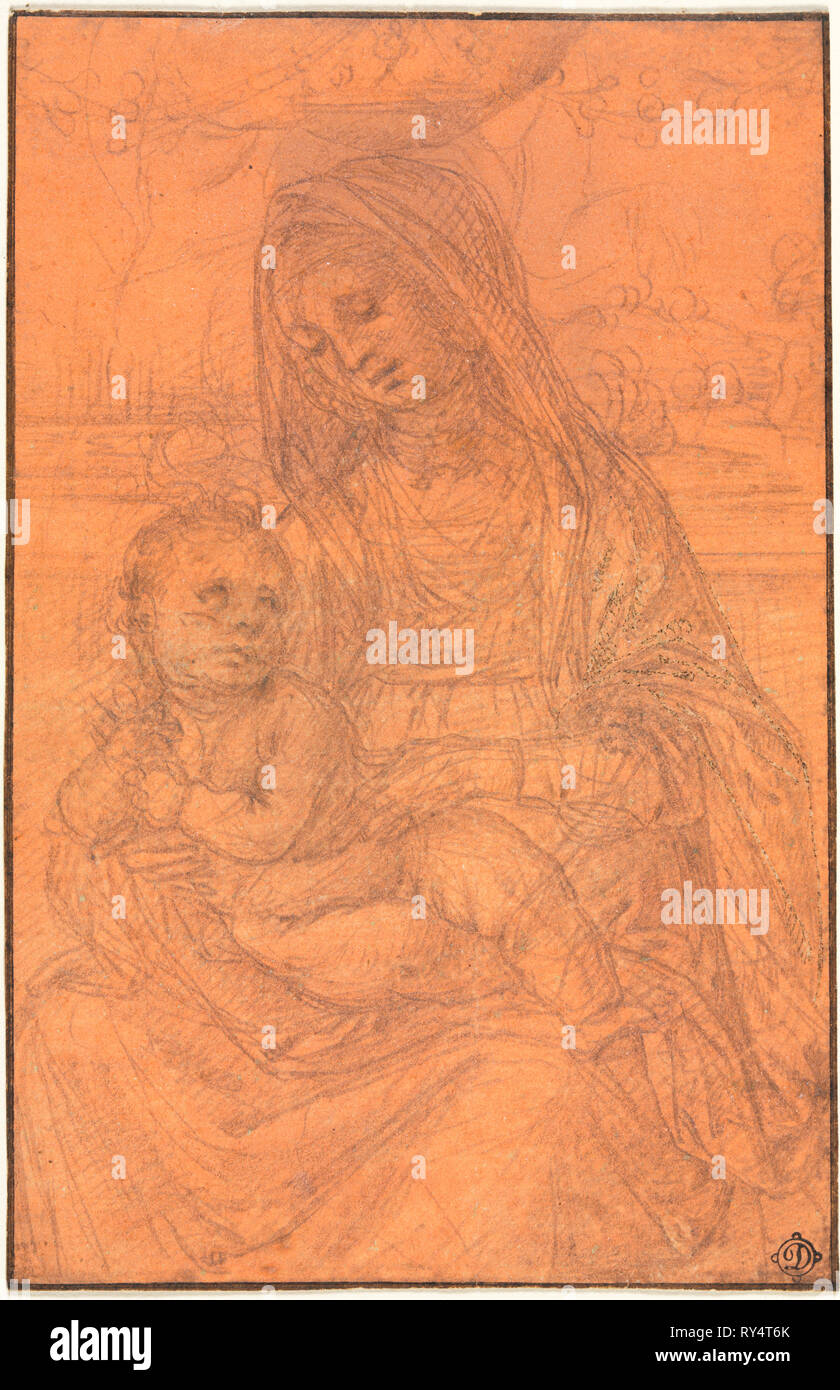 The Virgin and Child, c. 1510. Lorenzo di Credi (Italian, 1459-1537). Metalpoint, (losses on left sleeve of the Madonna restored in pen and brown ink?); framing lines in black and brown ink; sheet: 14.5 x 9.4 cm (5 11/16 x 3 11/16 in.); secondary support: 14.5 x 9.4 cm (5 11/16 x 3 11/16 in Stock Photo