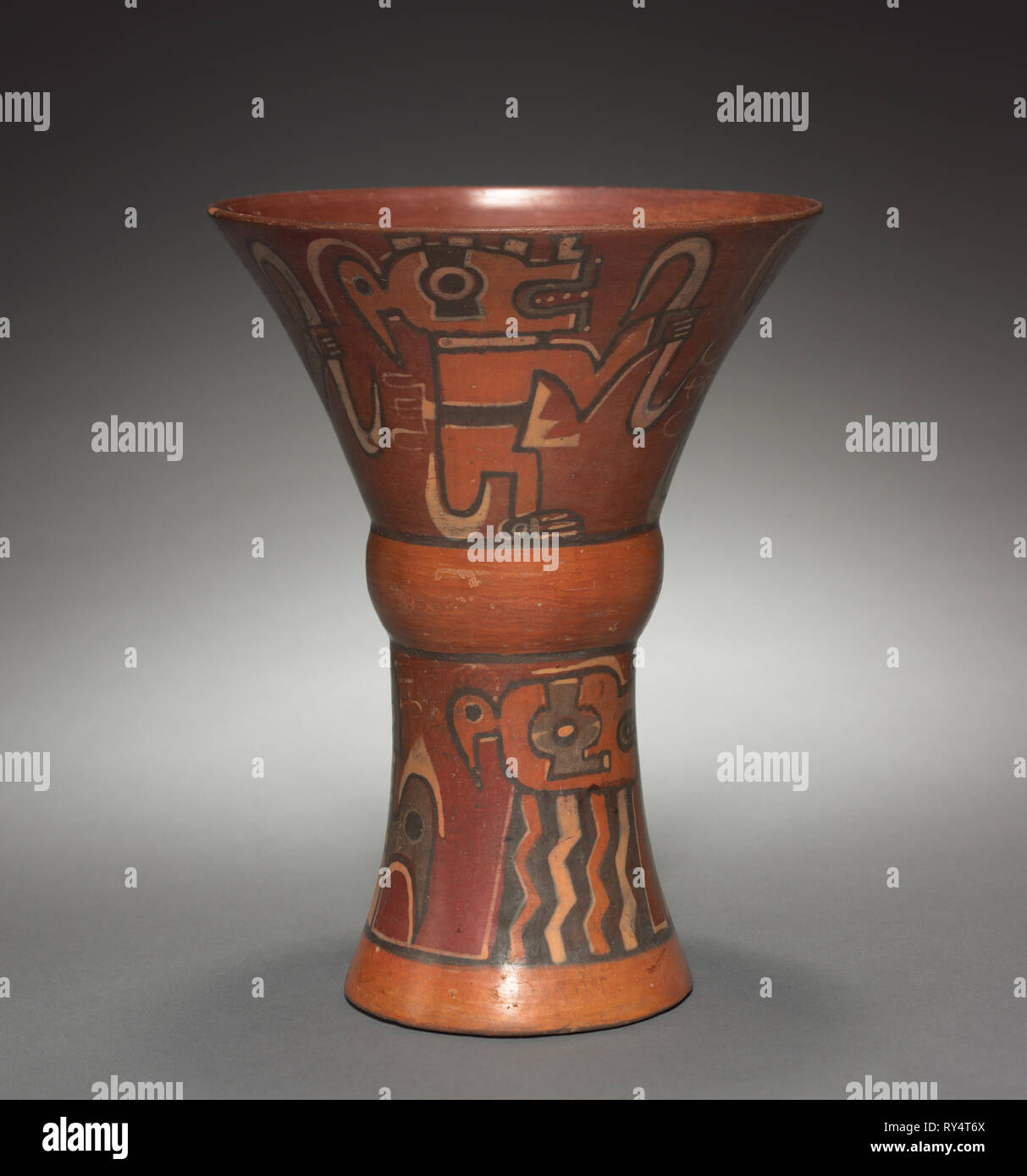 Kero (Waisted Cup), 400-1000. Bolivia, Cochabamba(?), Tiwanaku style, 400-1000. Earthenware with colored slips; overall: 22.3 x 17 cm (8 3/4 x 6 11/16 in Stock Photo