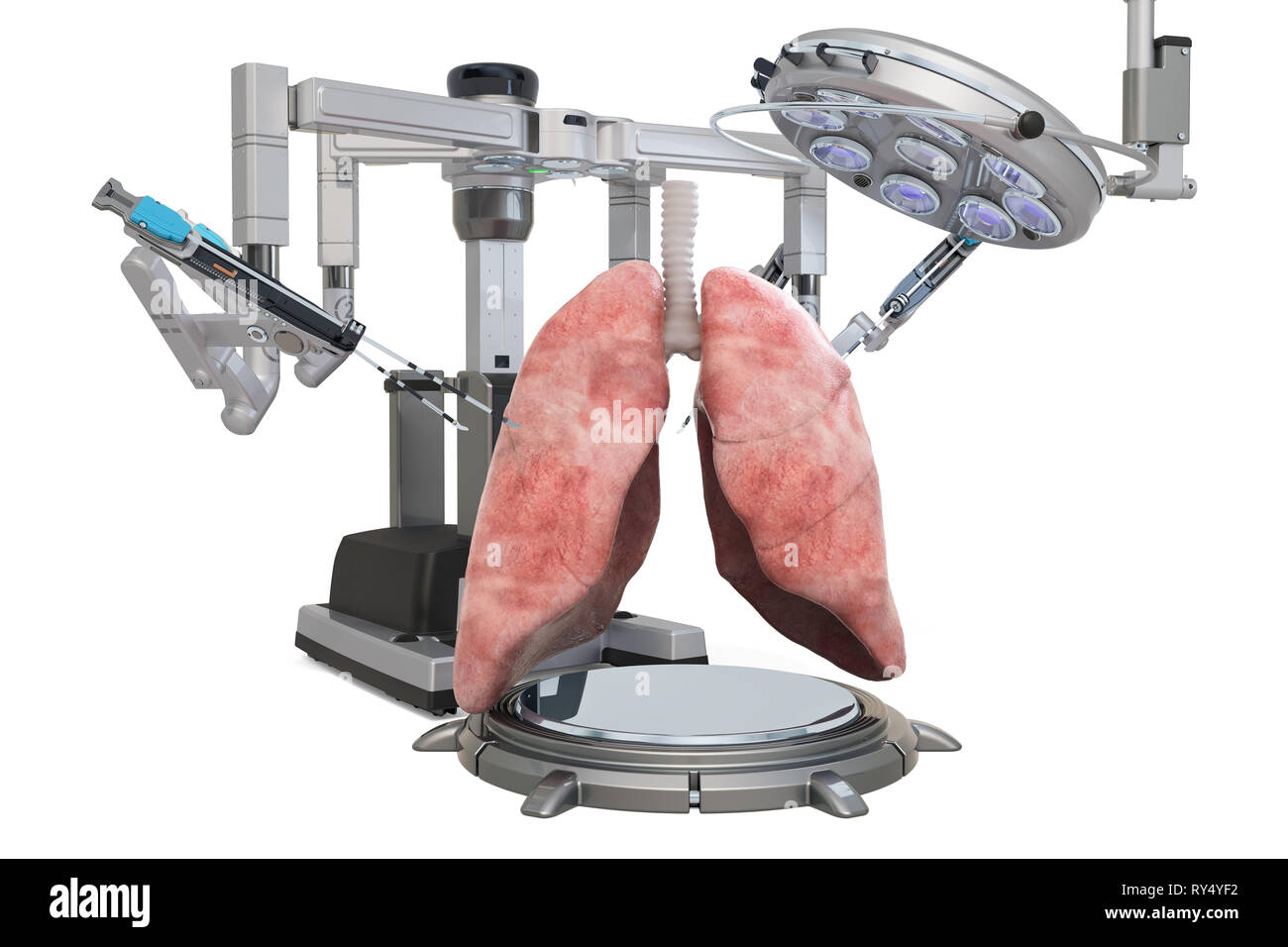 Robotic surgery of the lungs concept, 3D rendering isolated on white background Stock Photo