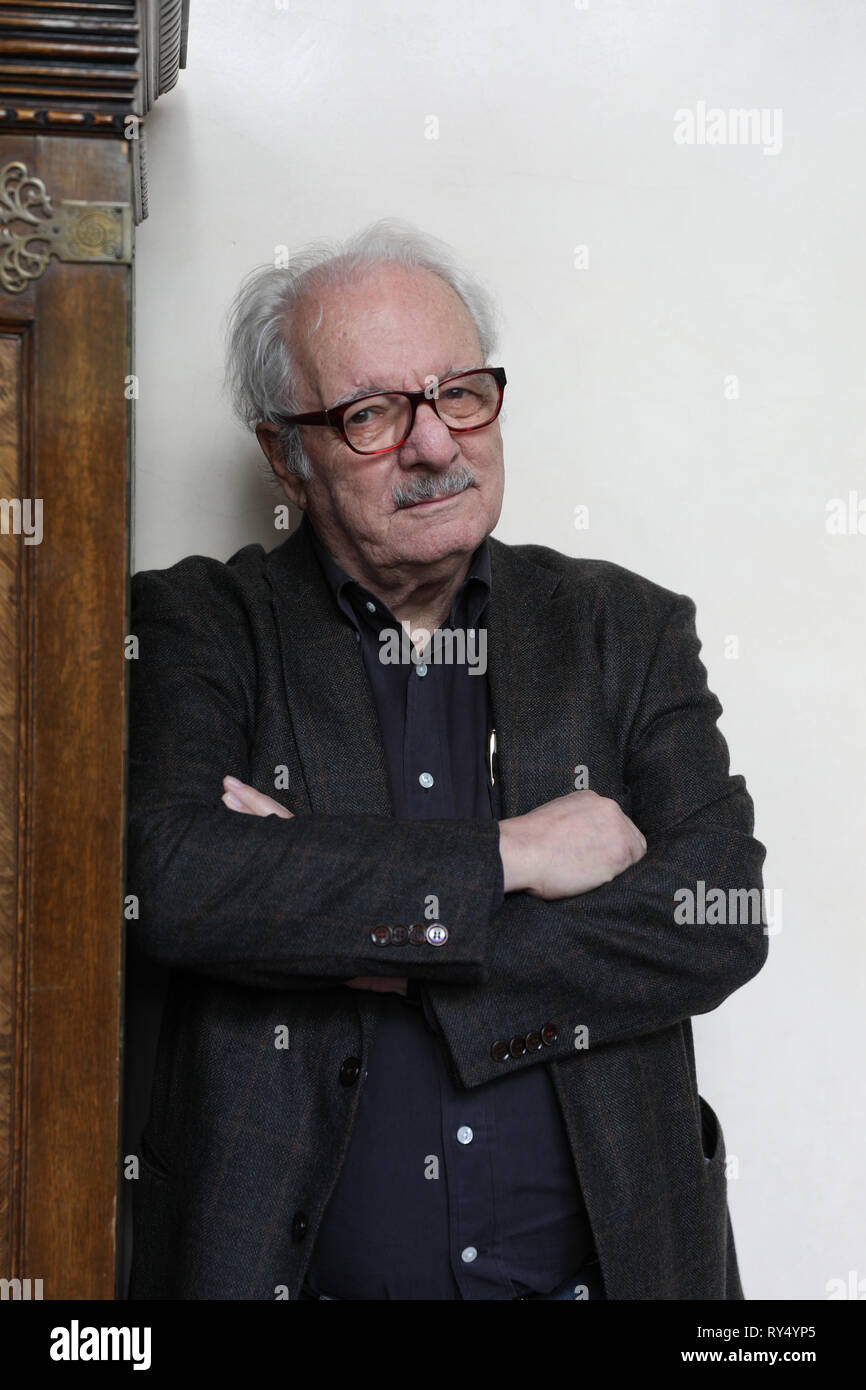 Javier Reverte seen during the presentation of the reissue of the trilogy about the Civil War that ended more than a decade ago and consists of the books called 'Flags in the fog', 'The time of heroes' and 'Come to us your kingdom', in the one that runs the contest from its beginning until the 50 threading fiction and chronicle. Stock Photo
