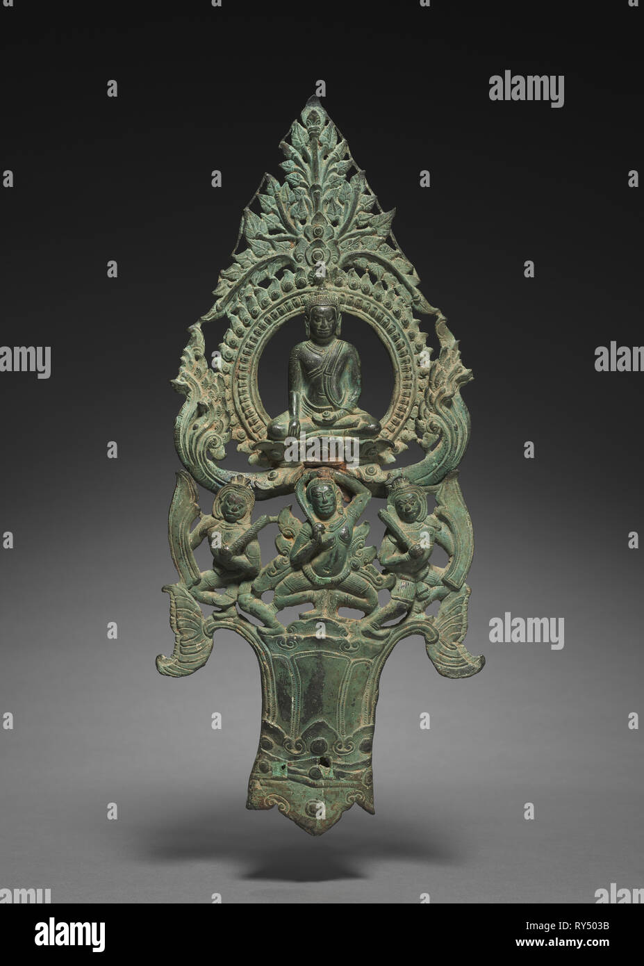 Portable icon of Shakyamuni Buddha in the Earth-touching gesture, late 1100s–early 1200s. Cambodia, reign of Jayavarman 7th. Bronze; overall: 42 x 18.5 x 3 cm (16 9/16 x 7 5/16 x 1 3/16 in Stock Photo