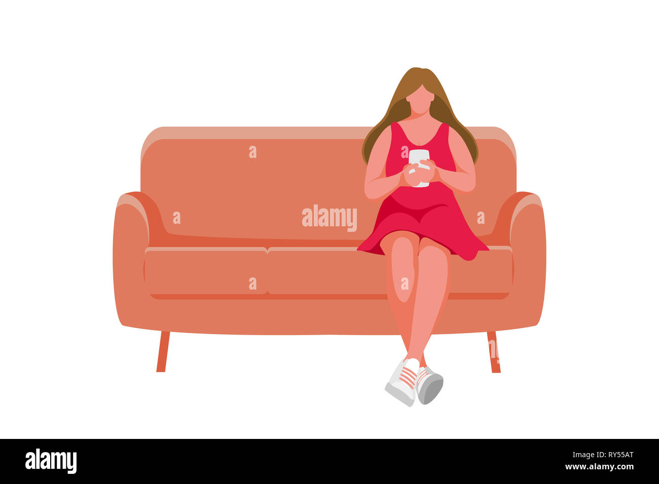 Girl Sitting On The Sofa Girl Using Mobile Phone Illustration