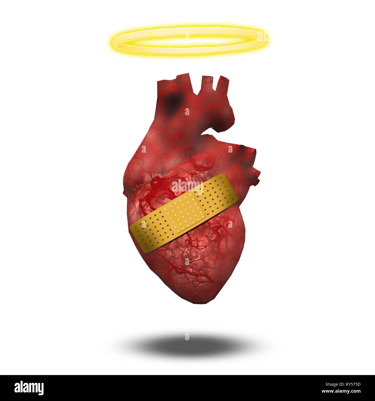 Wounded good heart with angelic halo Stock Photo