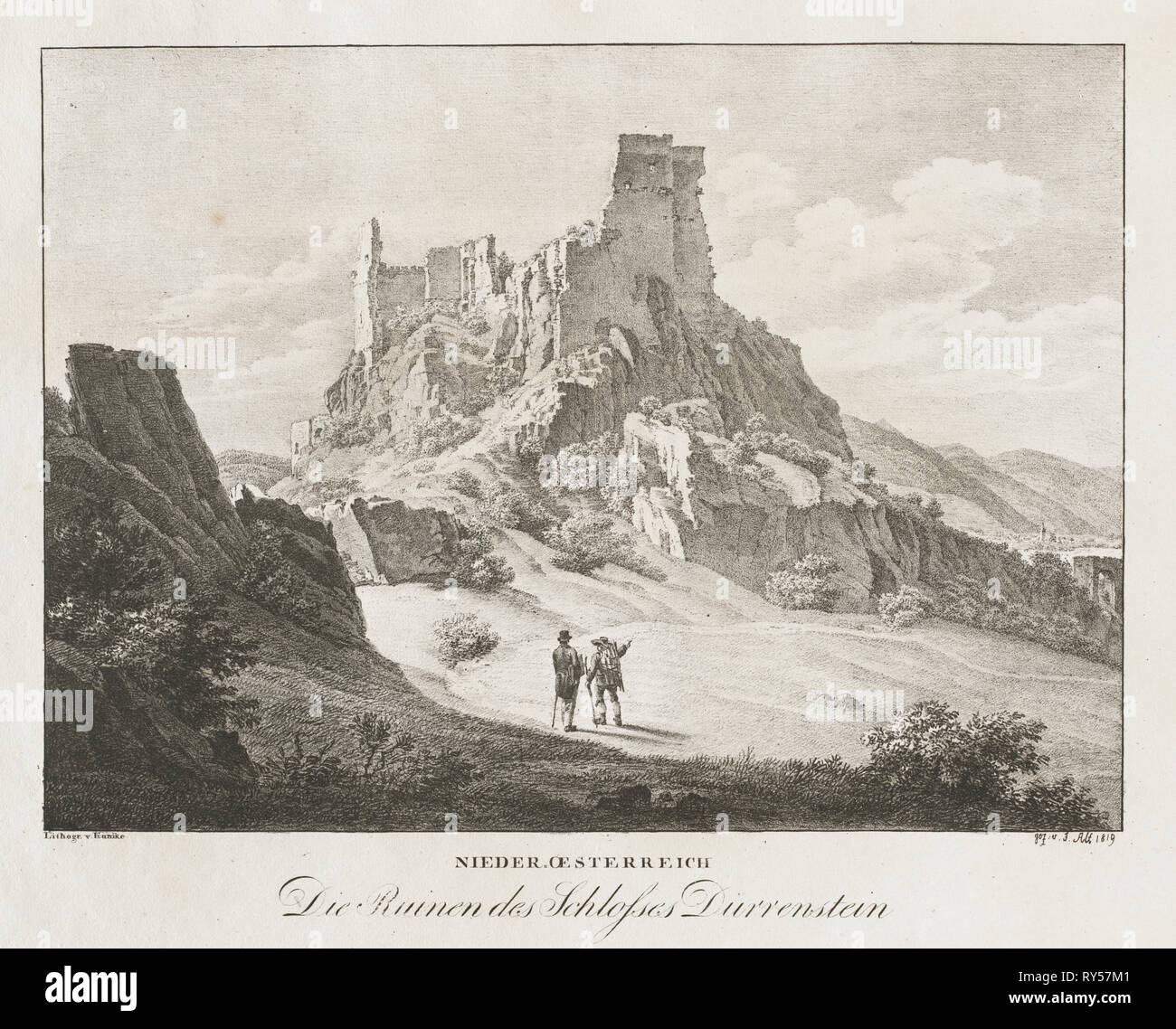 Nieder-oesterreich, Die Ruinen des Schlosses. Jakob Alt (Austrian, 1789-1872). Lithograph Stock Photo