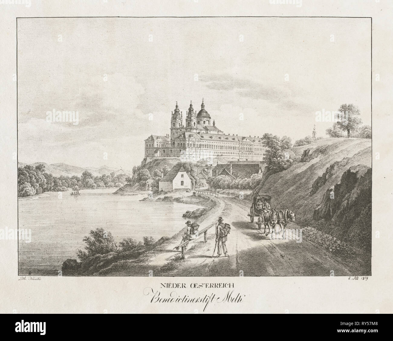 Nieder-oesterreich, Benedictinerstift Melk, 1819. Jakob Alt (Austrian, 1789-1872). Lithograph Stock Photo