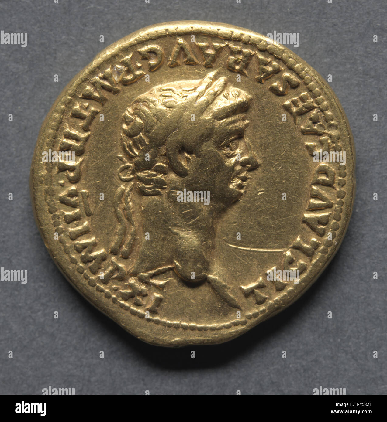 Aureus (obverse), 47-48. England, Roman, Claudius I, 41-54 A.D.. Gold; diameter: 2 cm (13/16 in Stock Photo
