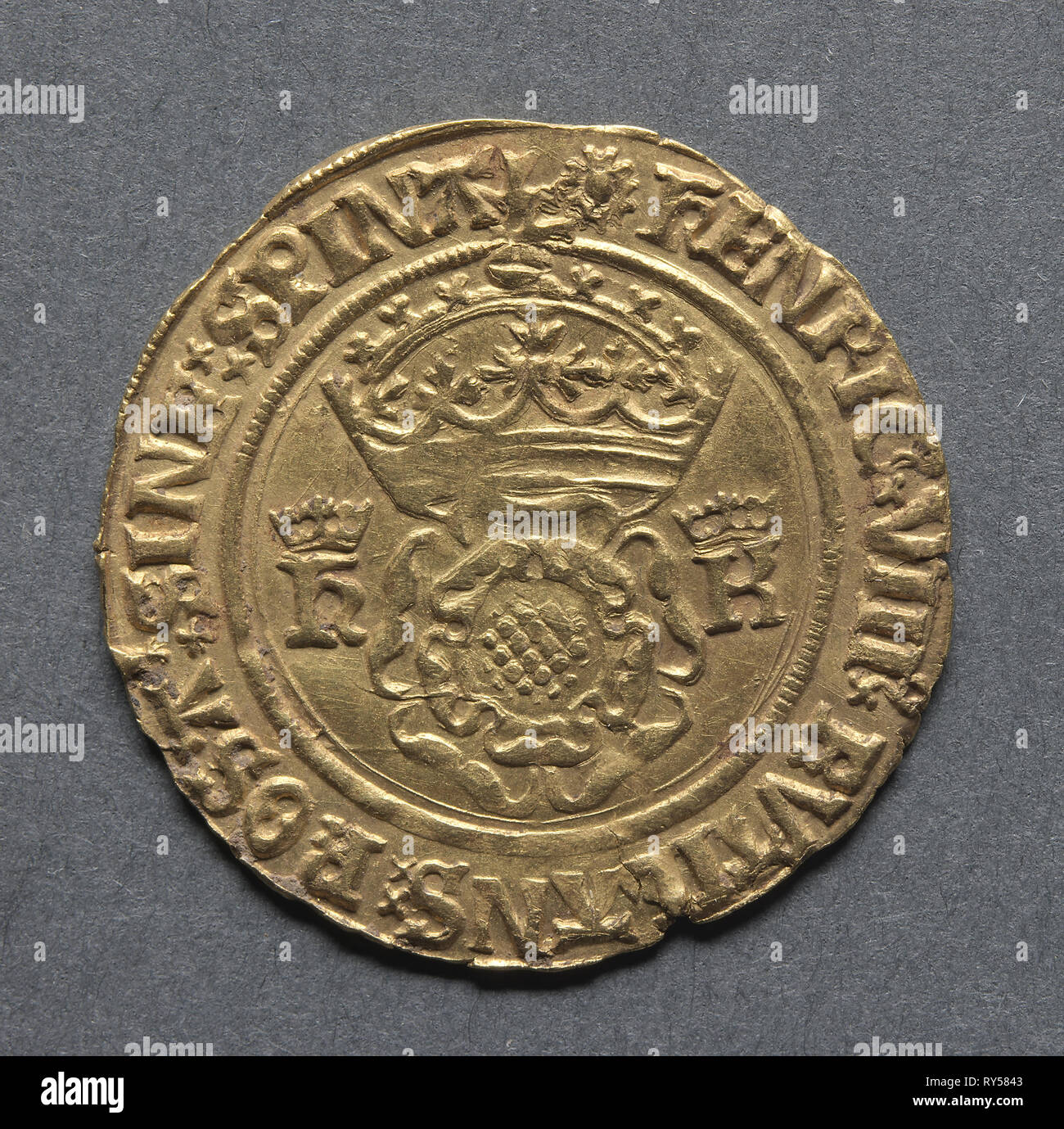 Crown of the Double Rose (obverse), 1526-1544. England, Henry VIII, 1509-1547. Gold Stock Photo