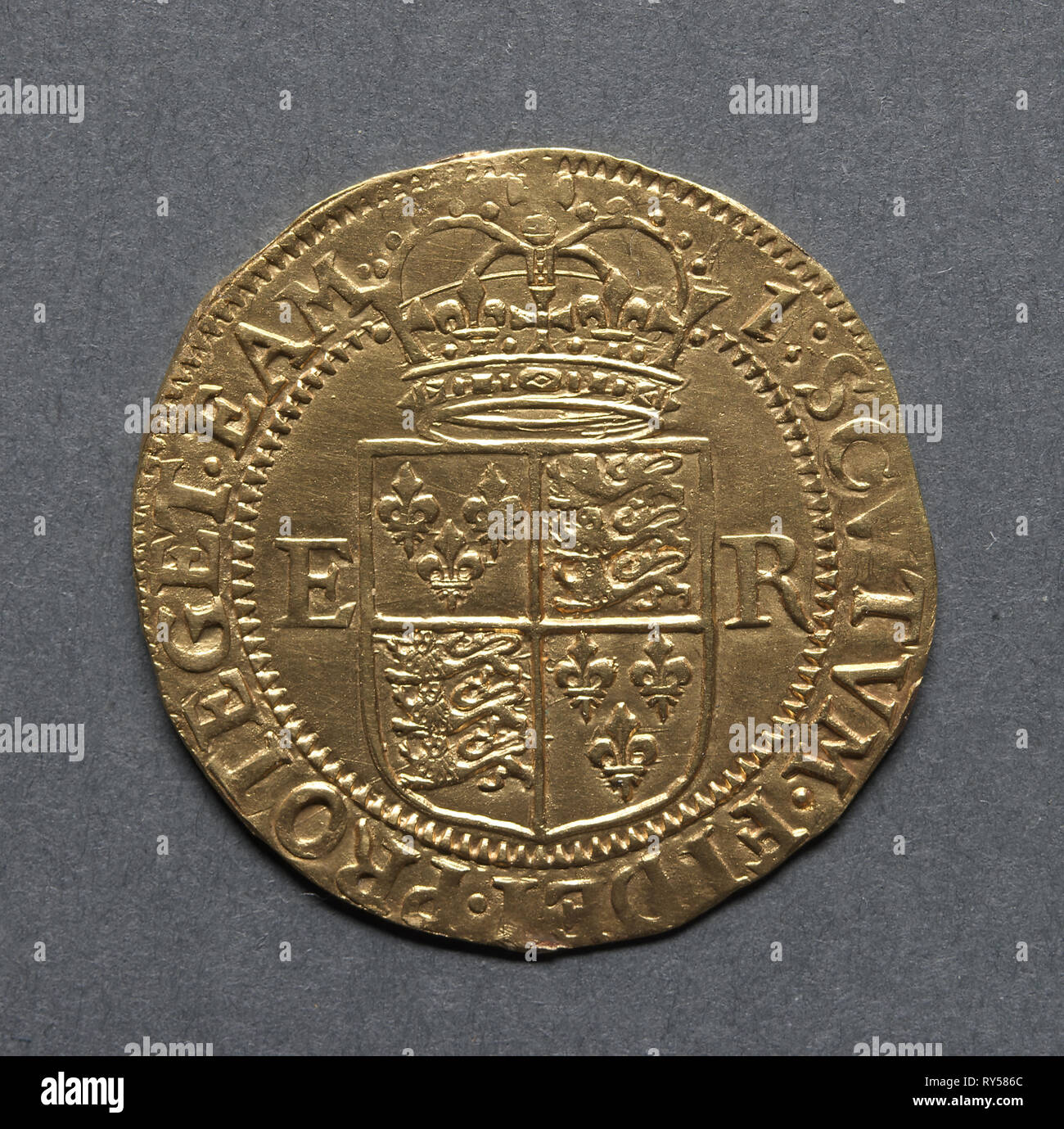 Half Pound (reverse), 1601. England, Elizabeth I, 1558-1603. Gold Stock Photo