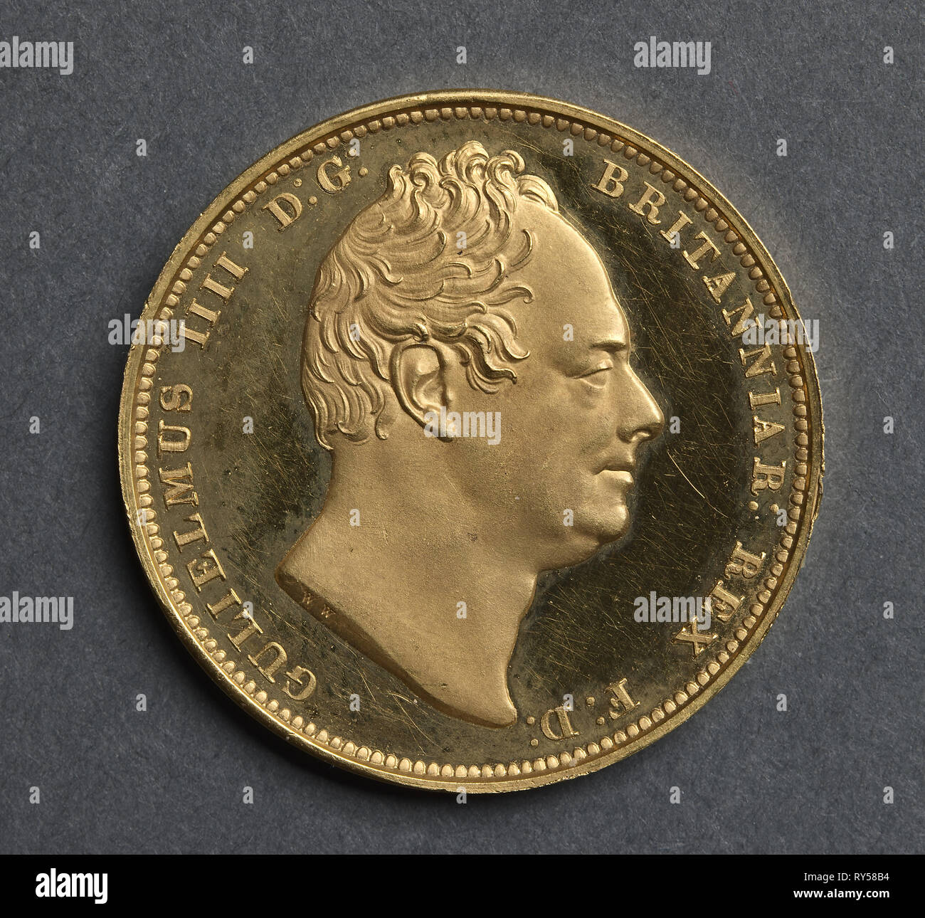 Two Pounds [pattern], 1831. J. B. Merlen (British), William Wyon (British). Gold Stock Photo