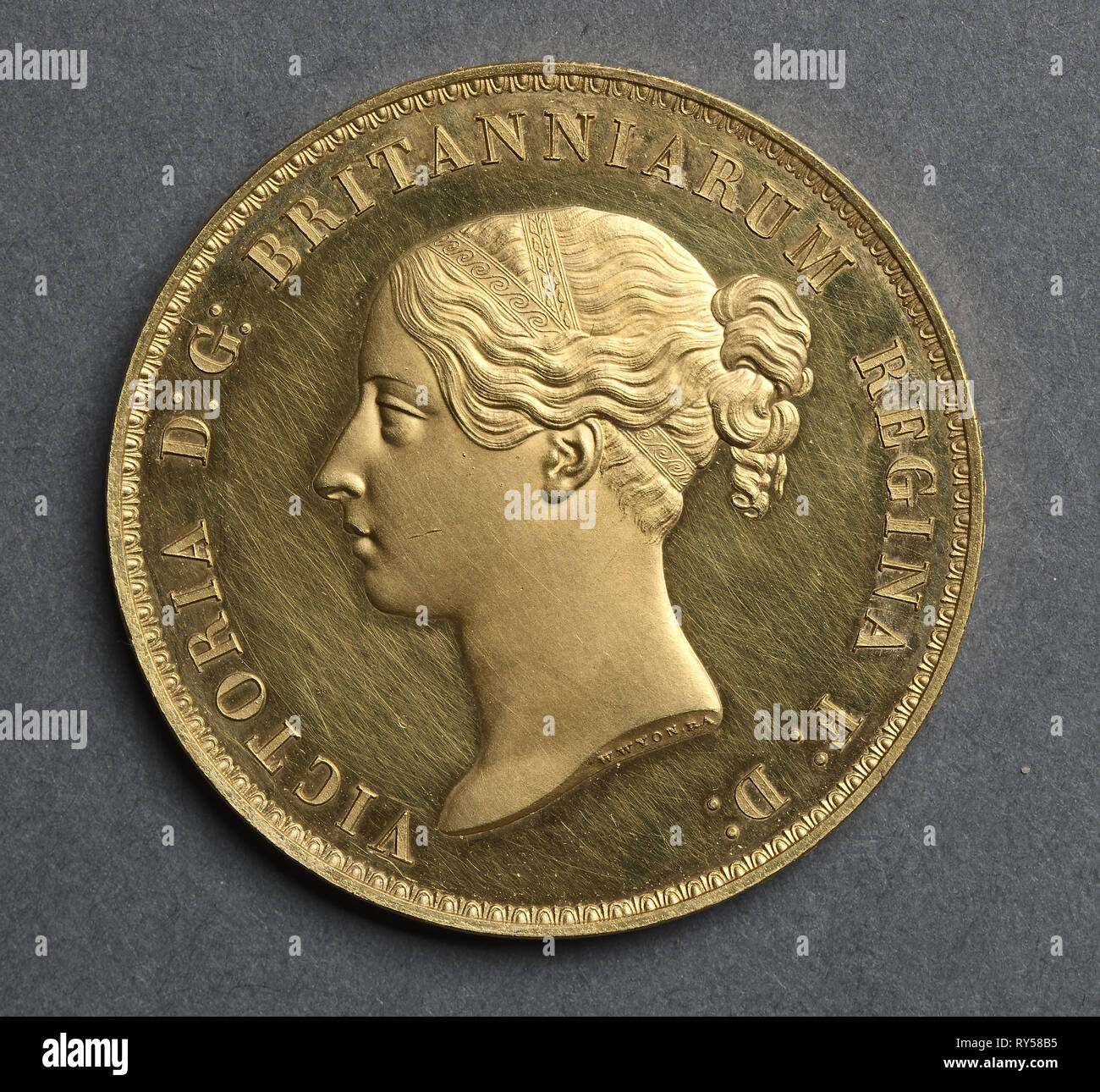 Five Pounds (obverse), 1839. William Wyon (British). Gold Stock Photo