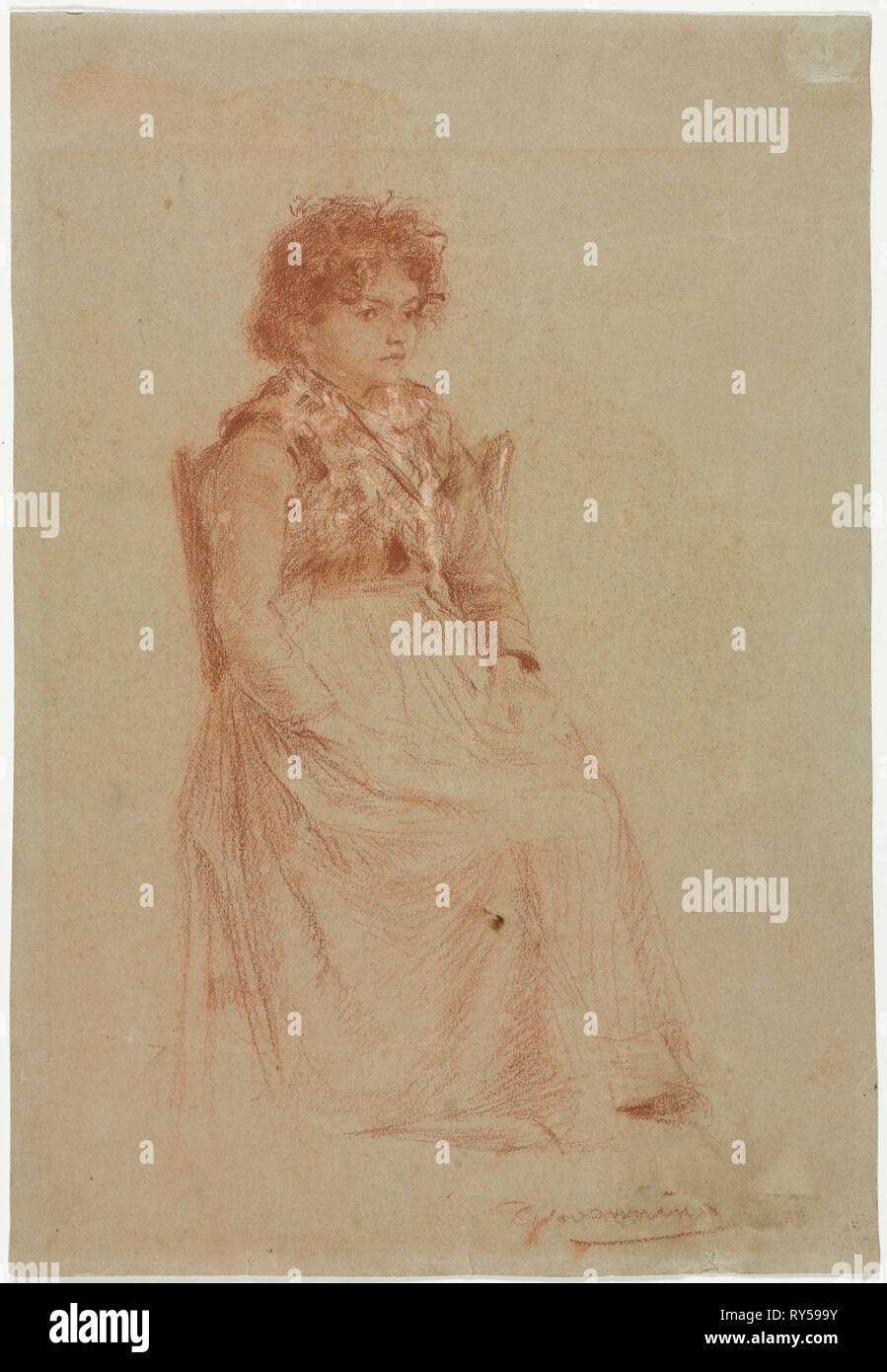 Peasant Woman. Friedrich Gauermann (Austrian, 1807-1862). Red chalk heightened with white Stock Photo