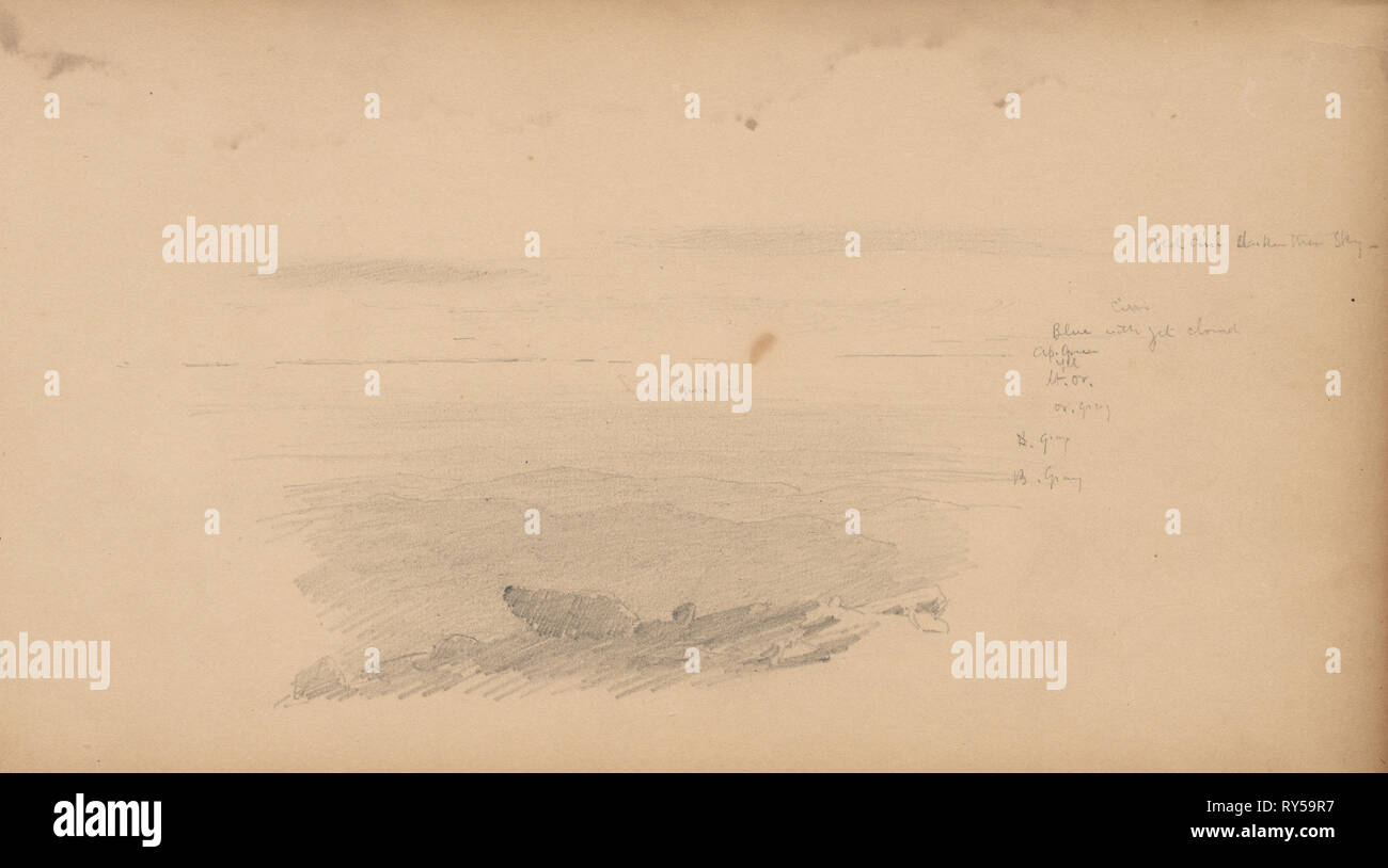 Sketchbook, page 04: Sea Scape with Color Notations, 1859. Sanford Robinson Gifford (American, 1823-1880). Graphite Stock Photo