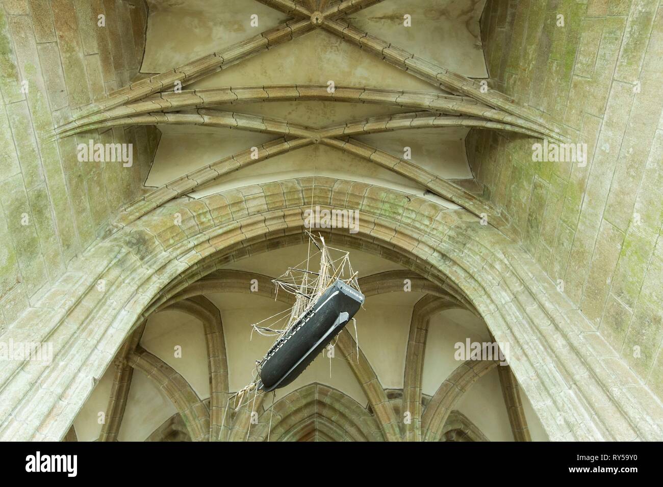 France, Manche, bay of Mont Saint Michel listed as World Heritage by UNESCO, scale model of the Avranchain in one of the side chapel of the choir Stock Photo