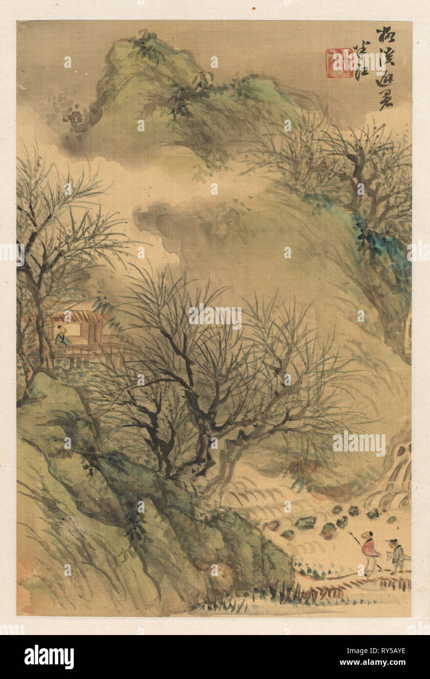 Summer Retreat, early 19th century. Hanko Okada (Japanese, 1782-1845). Album leaf, ink and color on ivory silk; sheet: 26.7 x 17.5 cm (10 1/2 x 6 7/8 in Stock Photo
