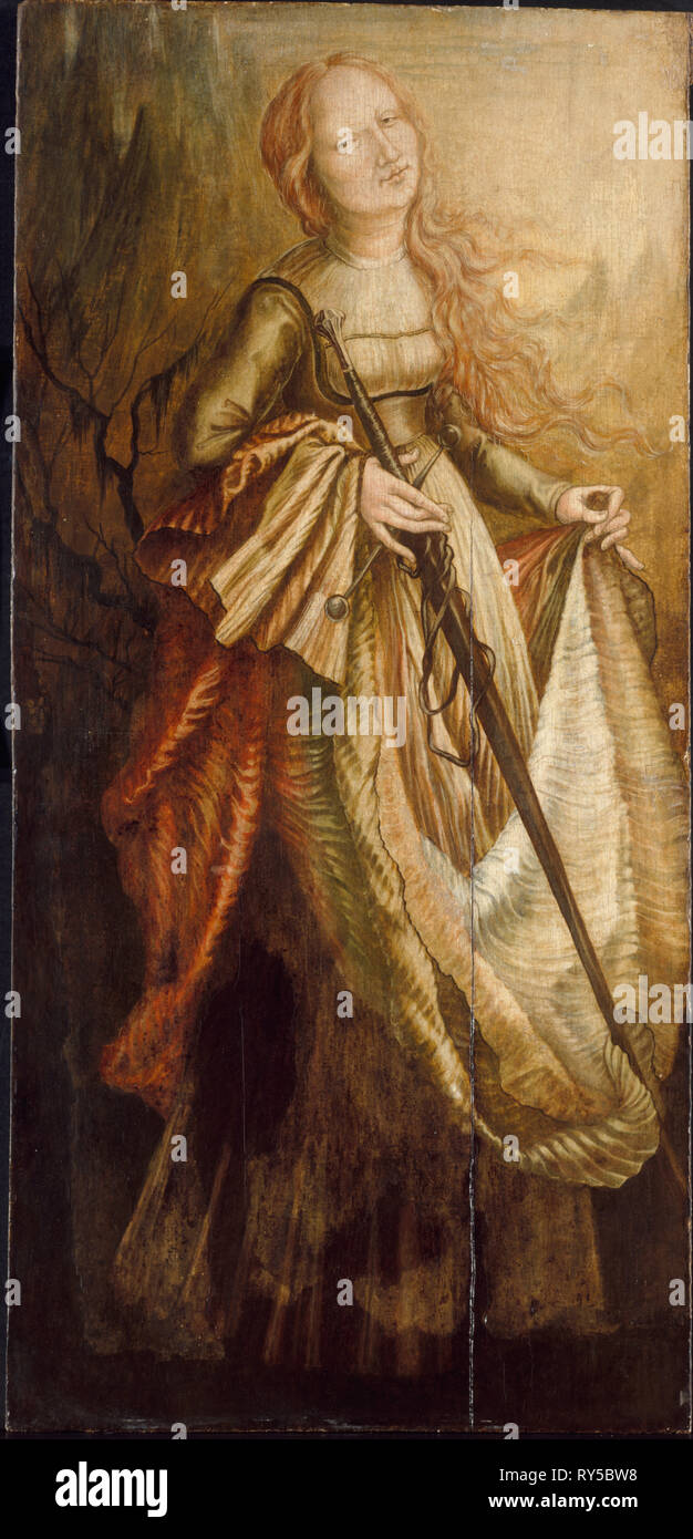 St. Catherine, early 1970s. Imitator of Matthias Grünewald (German, c. 1480-1528). Oil on panel; framed: 129.5 x 68.6 cm (51 x 27 in.); unframed: 121.9 x 58.4 cm (48 x 23 in Stock Photo