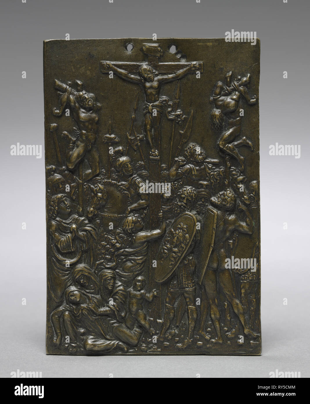 The Crucifixion, 1500s. Moderno (Italian, 1467-1528). Bronze; overall: 11.6 x 8 cm (4 9/16 x 3 1/8 in Stock Photo