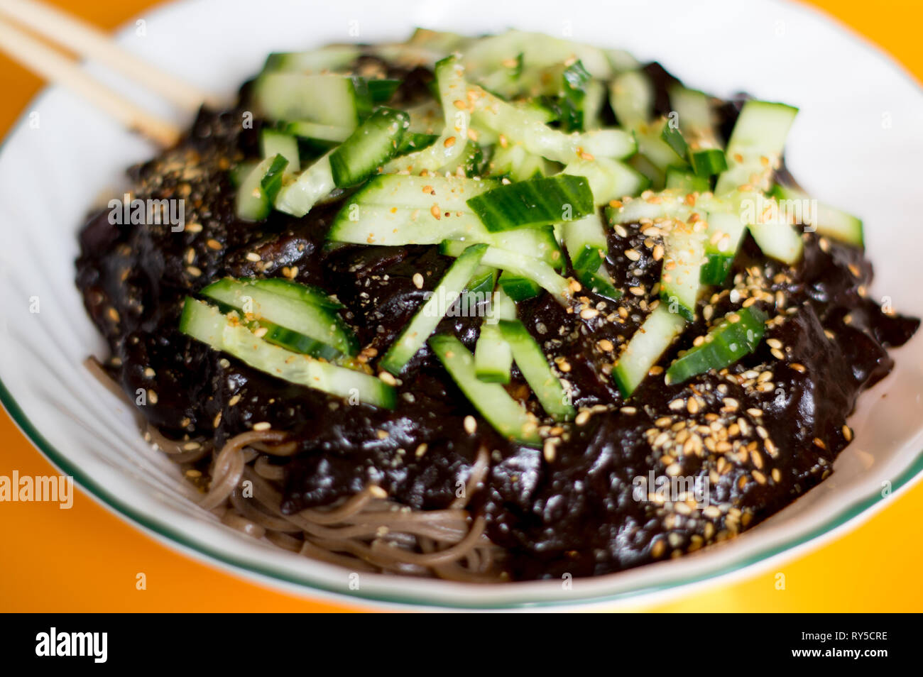 Jajangmyeon Korean Chinese Black Bean Sauce & Noodles Stock Photo Alamy