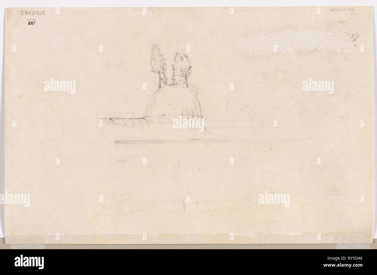 Sketch for Pavilion Near a Mosque, 1800s. Félix Ziem (French, 1821-1911). Graphite; sheet: 26.7 x 41.2 cm (10 1/2 x 16 1/4 in Stock Photo
