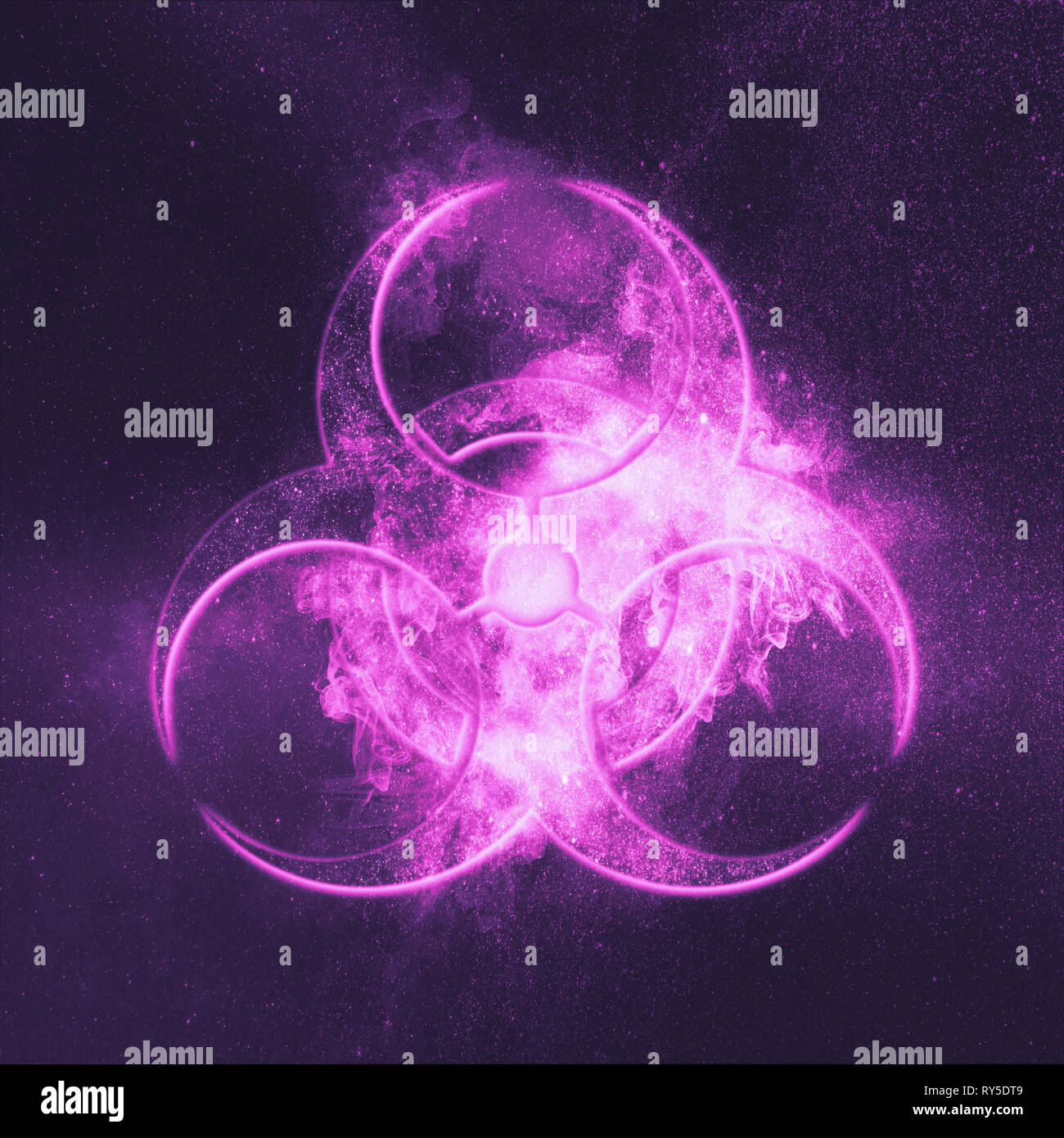 Biohazard sign. Biohazard symbol. Abstract night sky background Stock